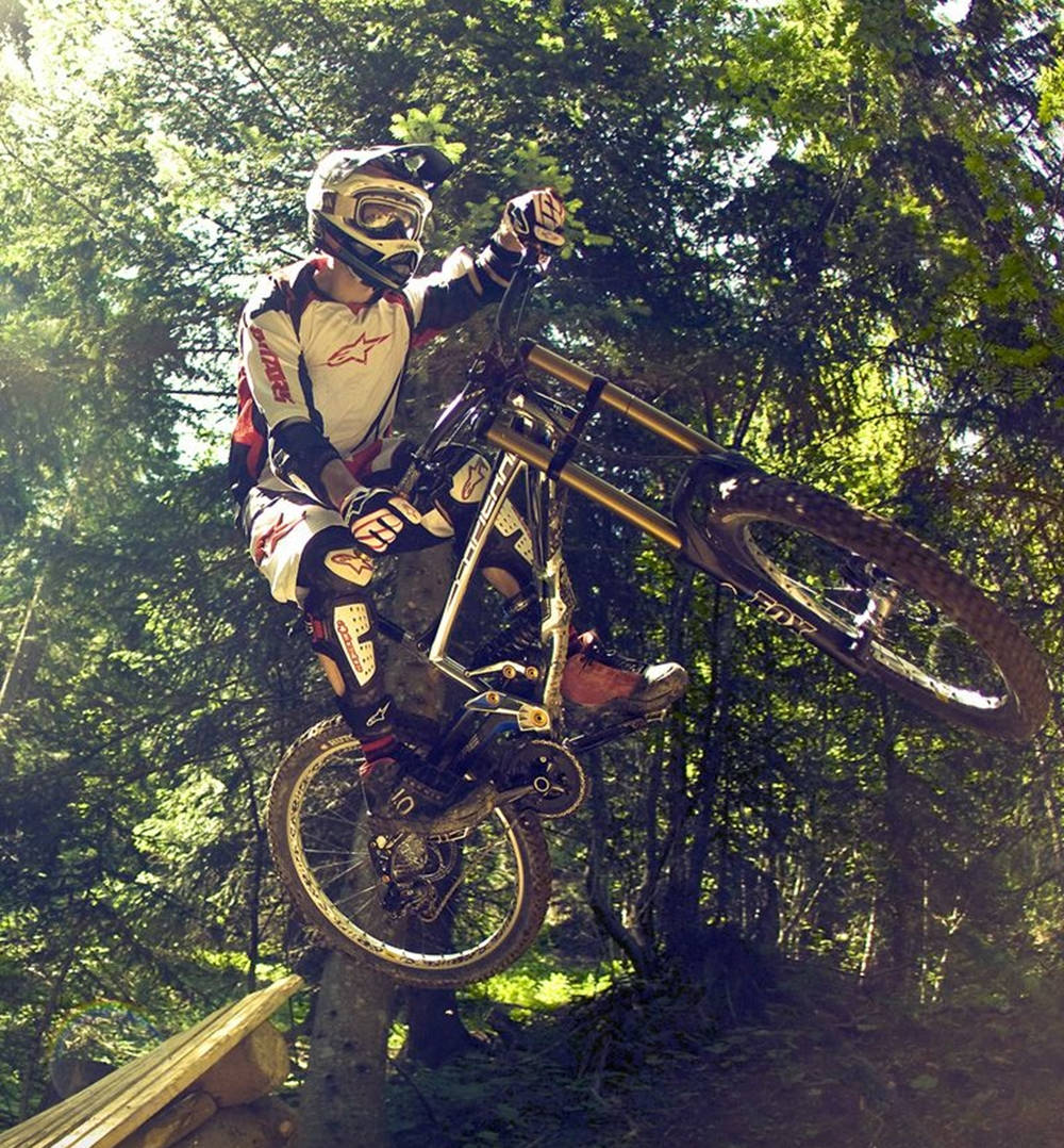 Mtb Bike Jump Stunt In Forest