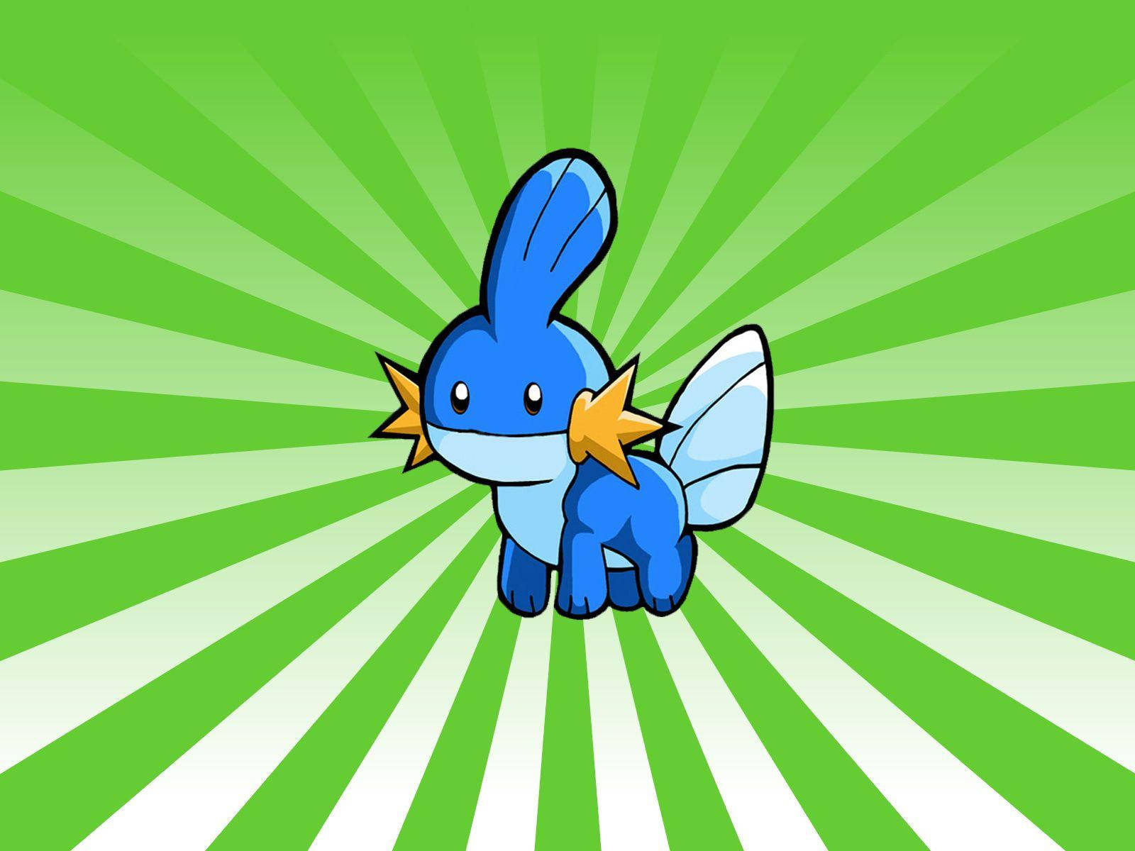 Mudkip In Green Diagonal Lines Background