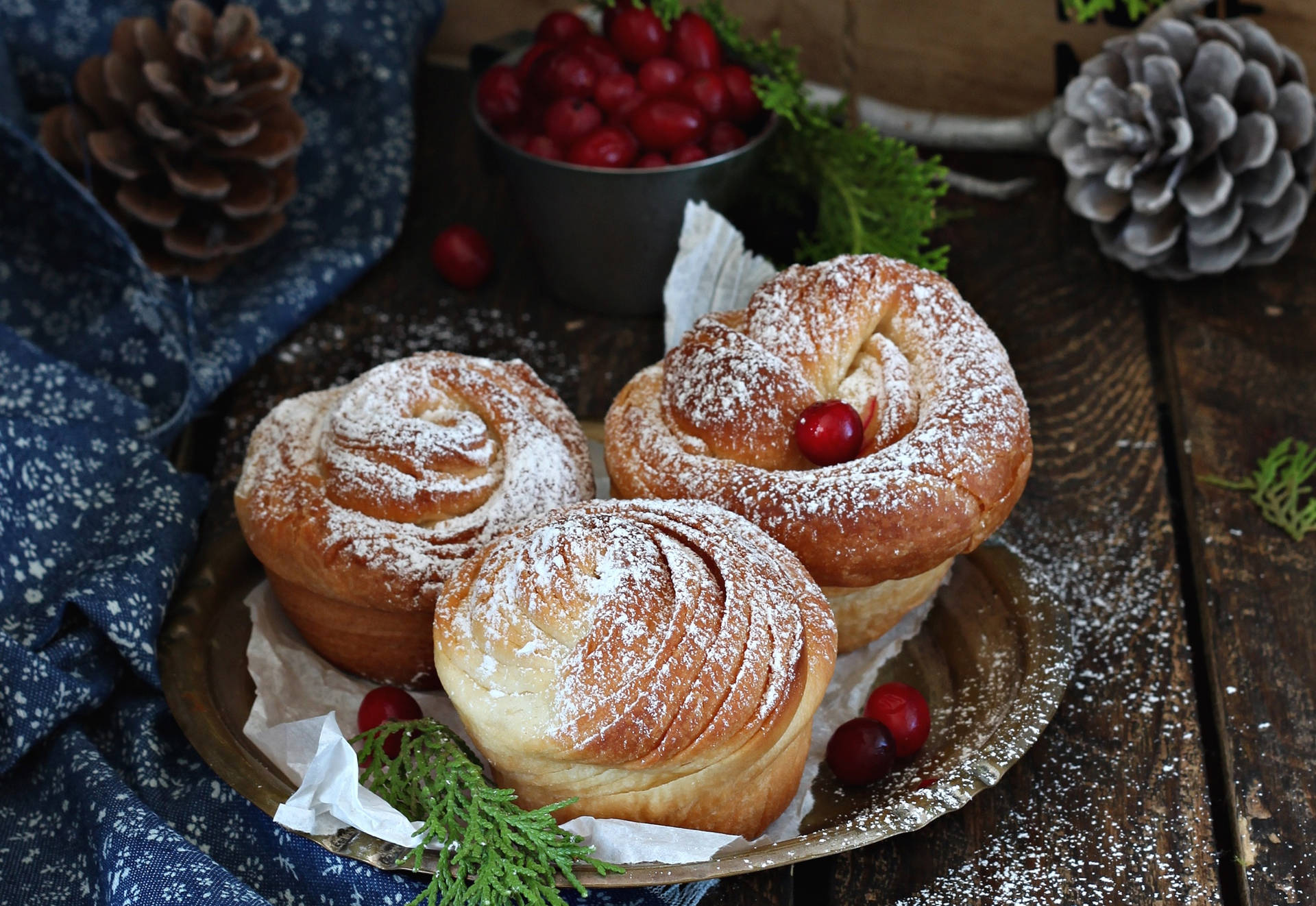 Muffin Swirls Pastries And Confectionary Sugar Background