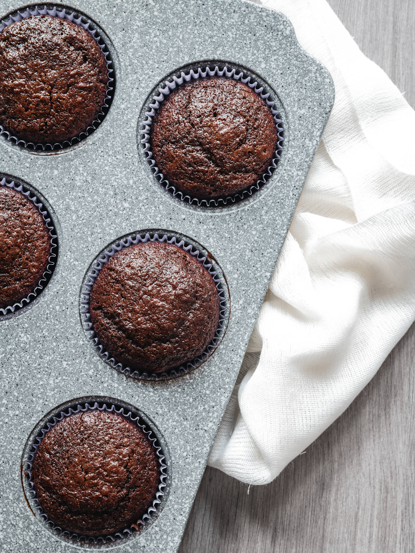 Muffins In Gray Tray Background