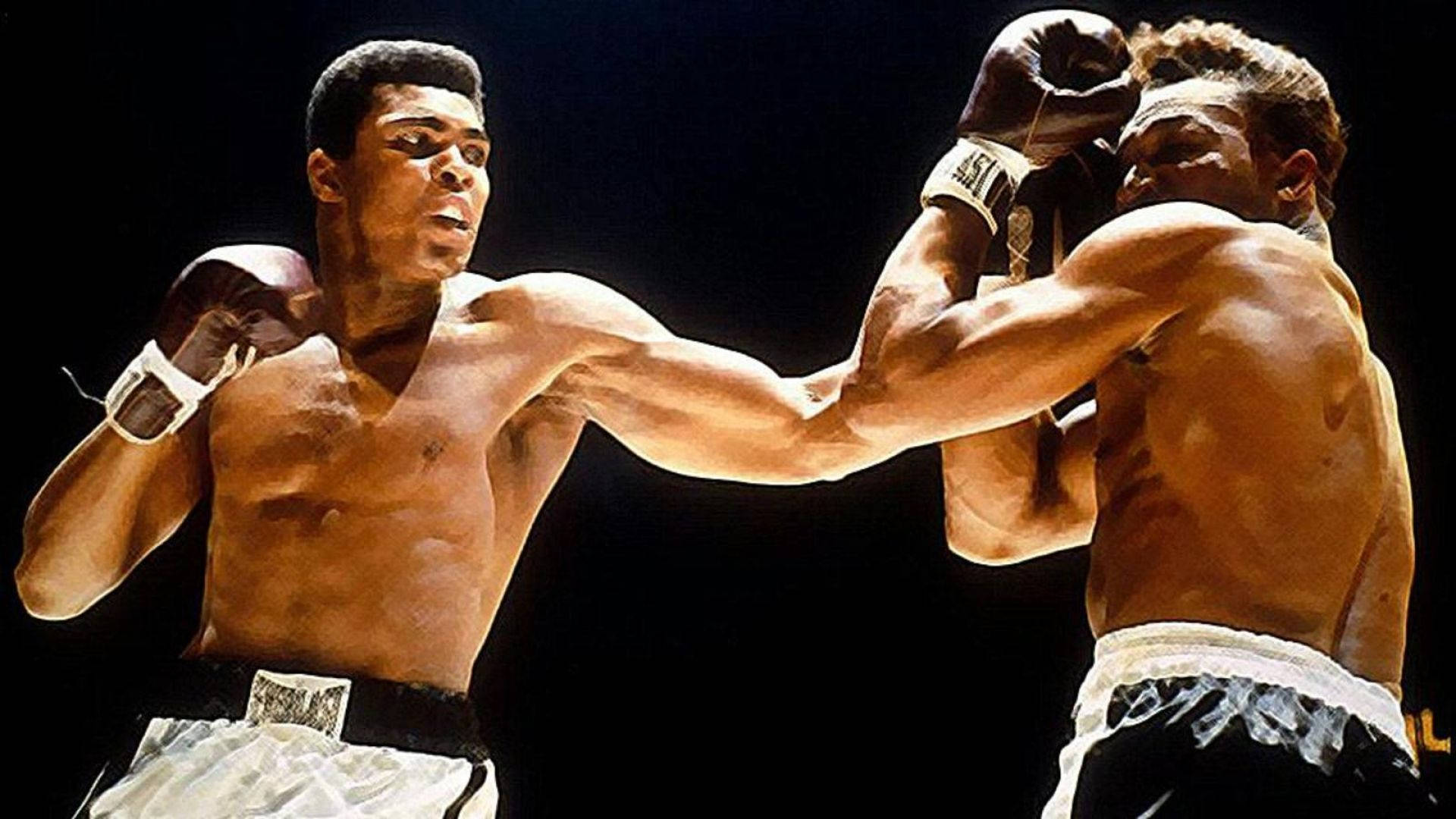 Muhammad Ali Delivering A Powerful Punch Background