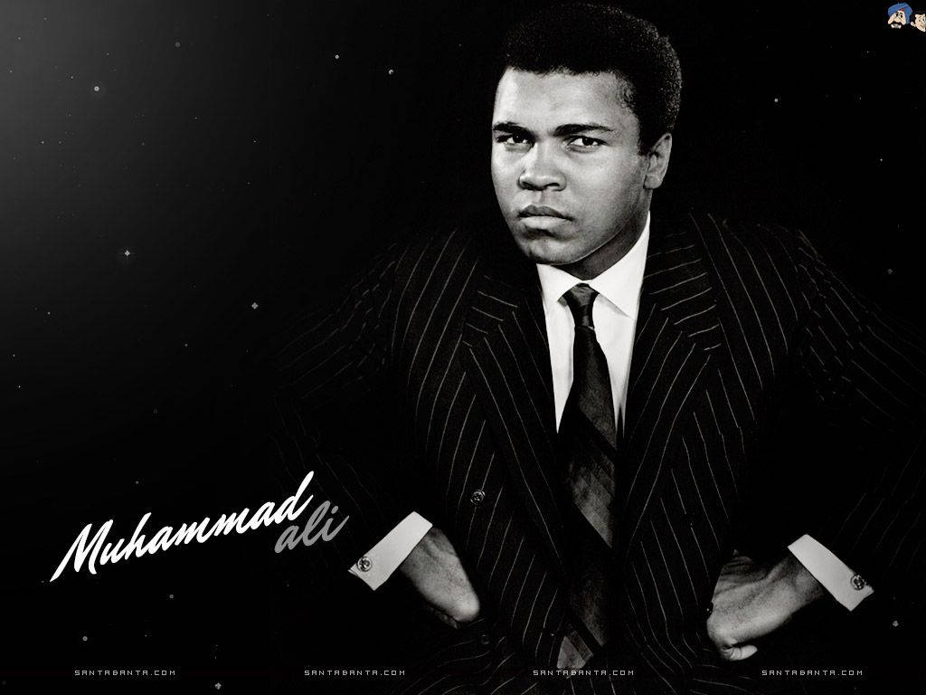 Muhammad Ali In A Stripe Suit Background