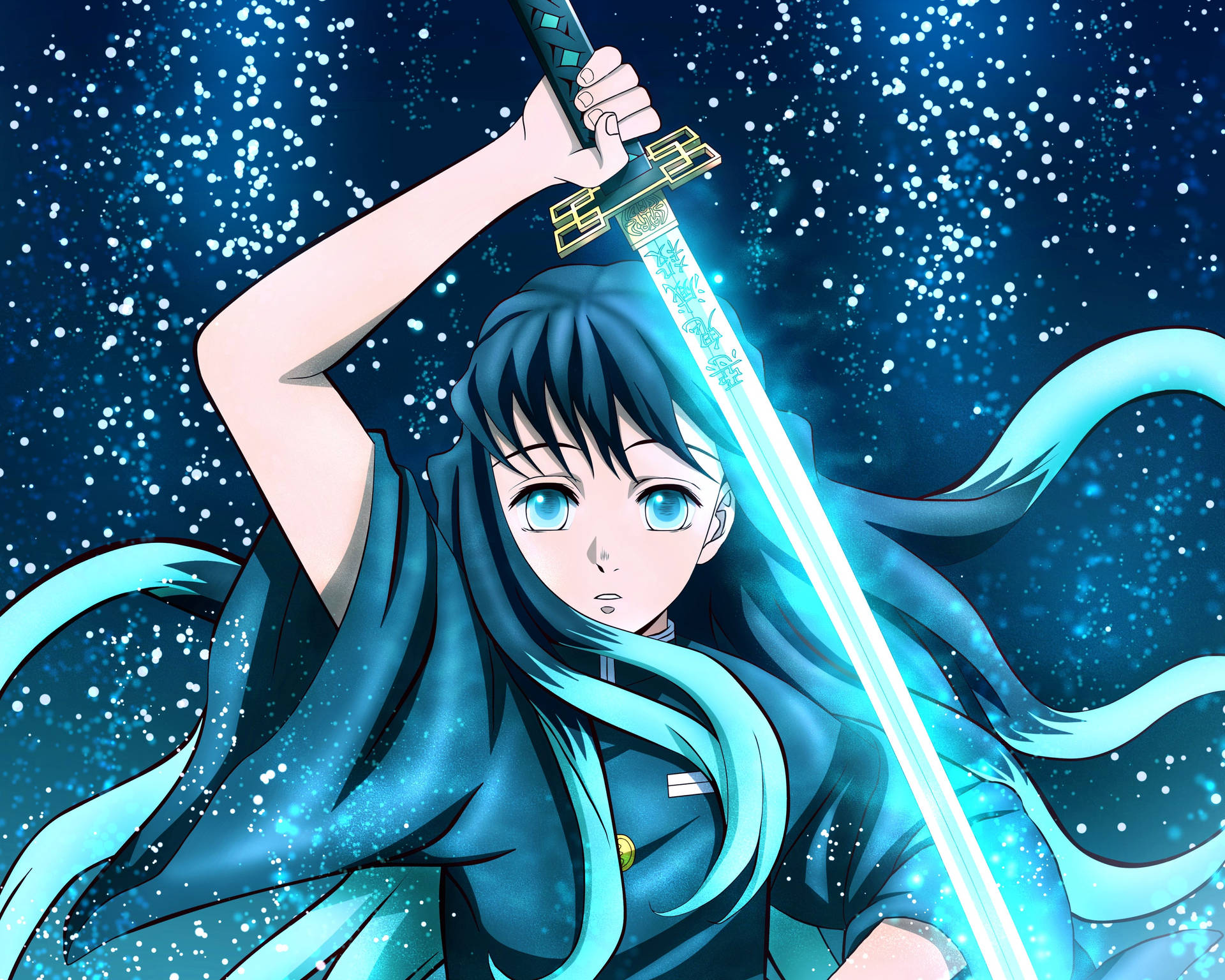 Muichiro Tokito Glowing Blue Sword Background