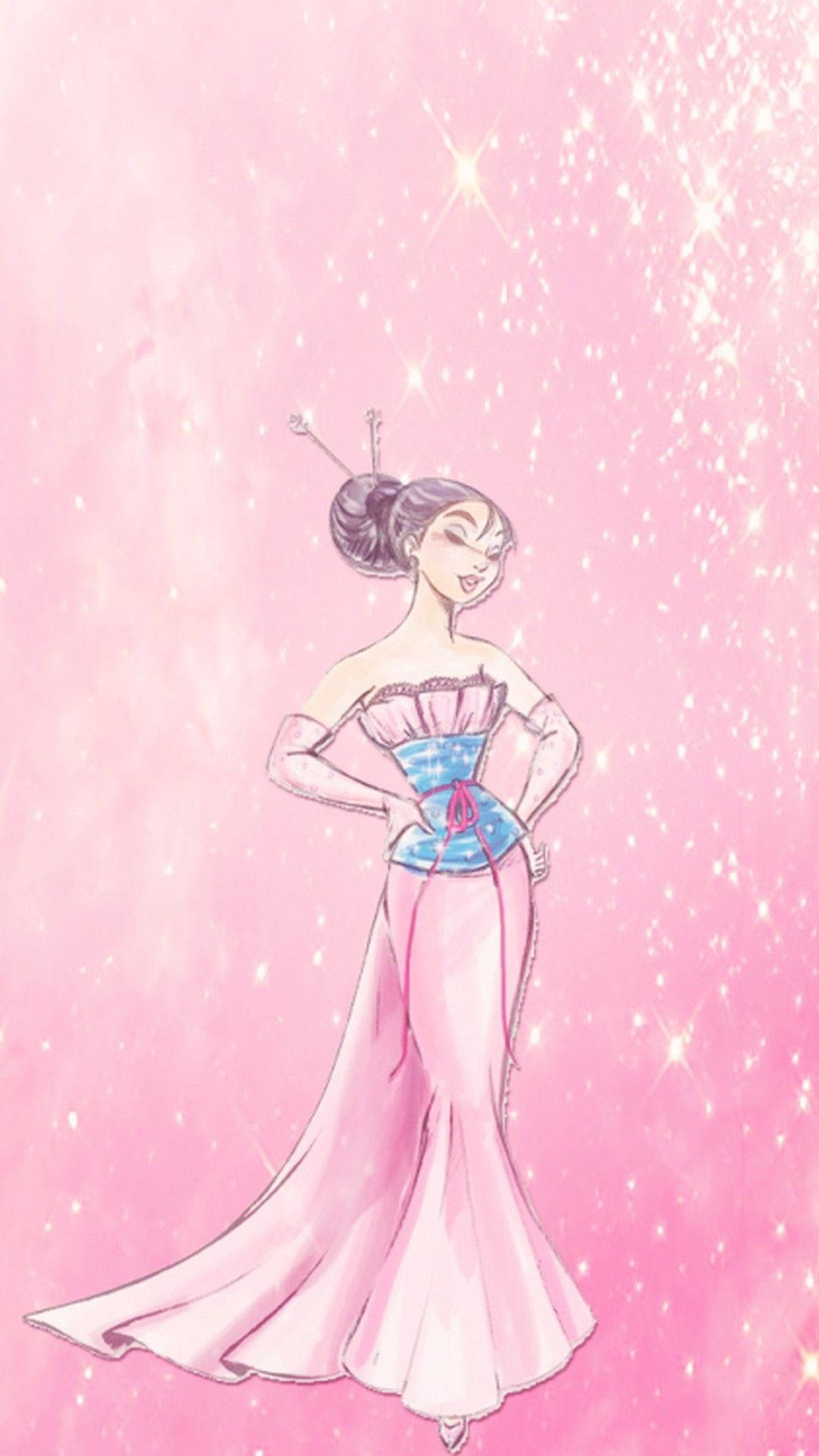 Mulan In Her Iconic Pink Dress Background