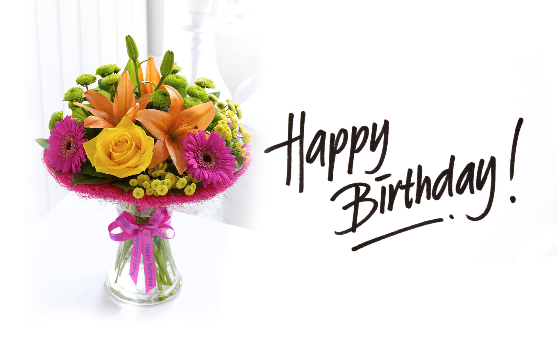 Multi-colored Happy Birthday Flower Bouquet Background