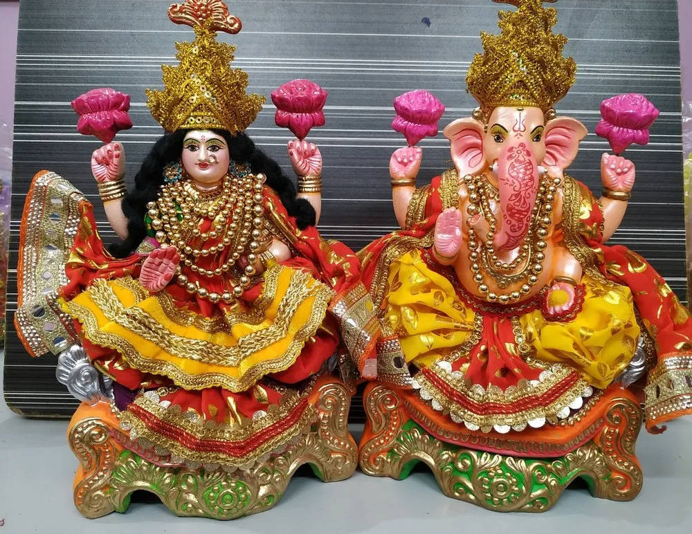 Multicolor Terracotta Ganesh Lakshmi