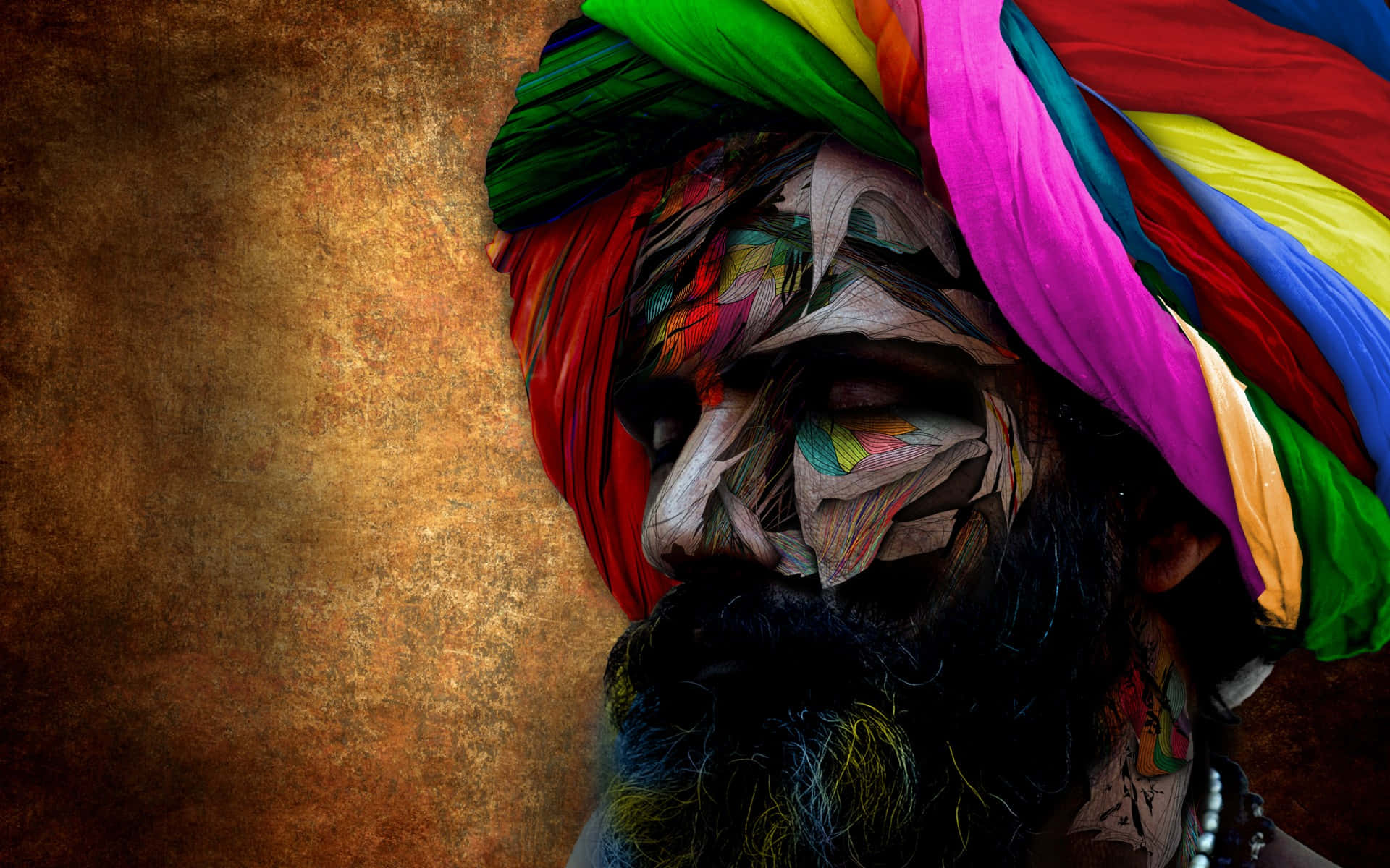 Multicolored Abstract Bearded Indian Guy Background