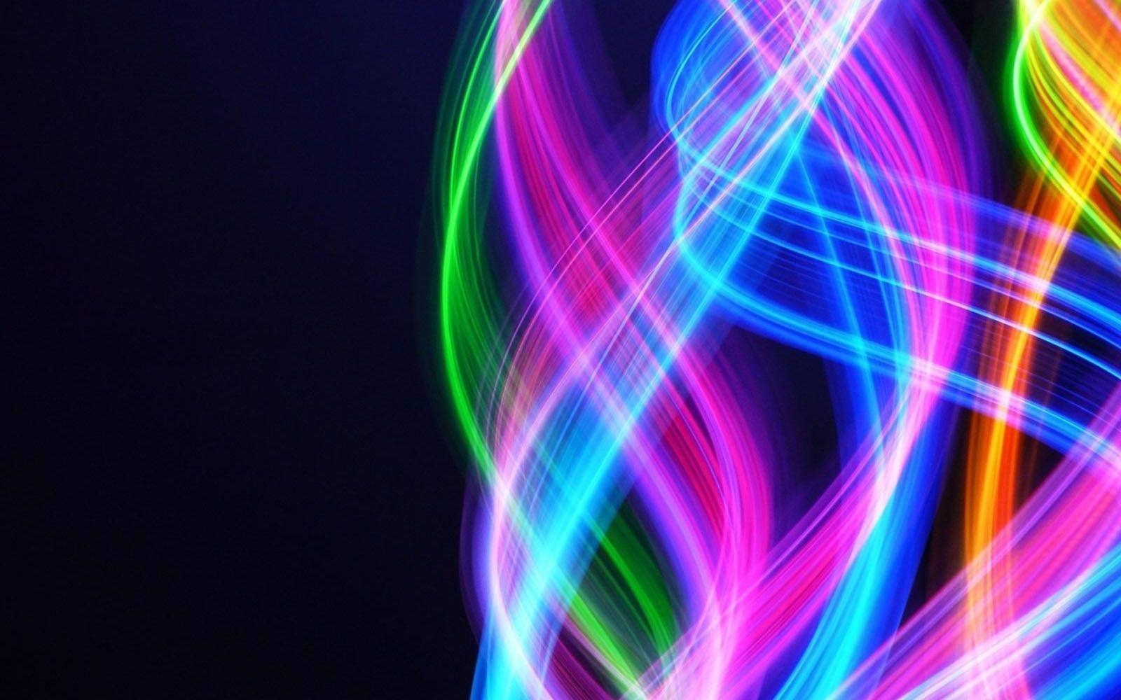 Multicolored Dark Neon Light Swirls Background