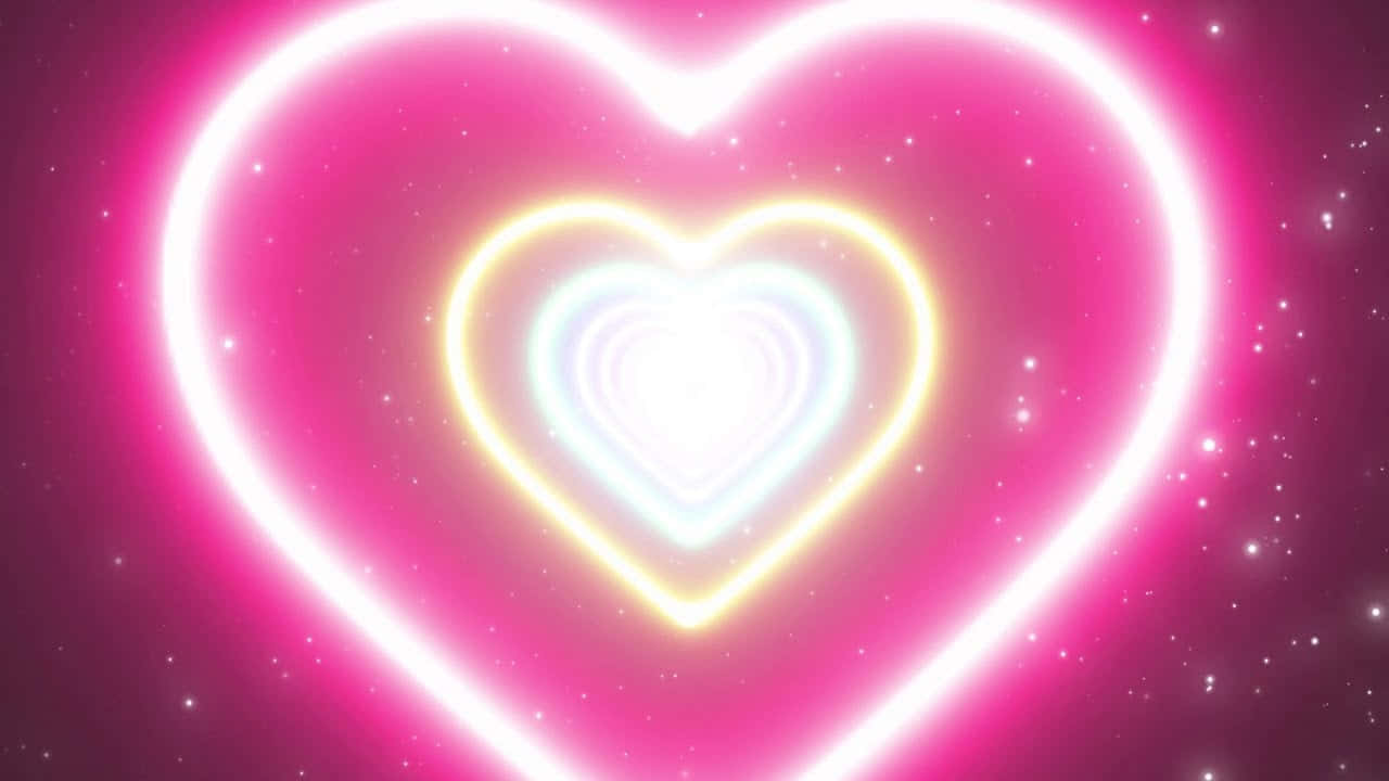 Multicolored Space Neon Hearts Tunnel Background