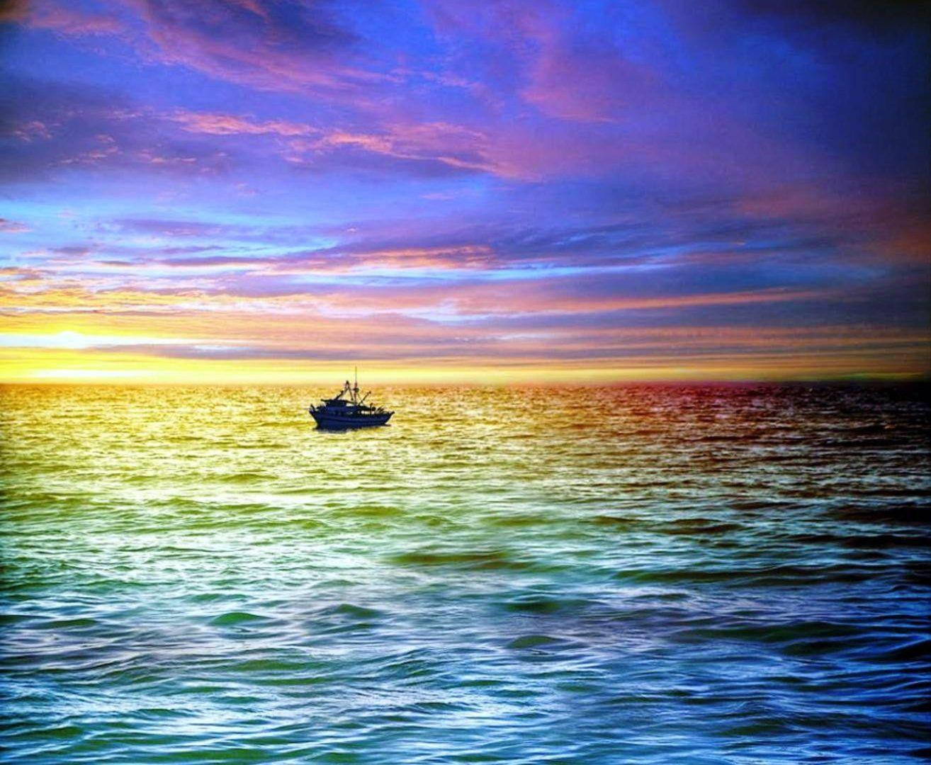 Multicolored Sunset Ocean Background