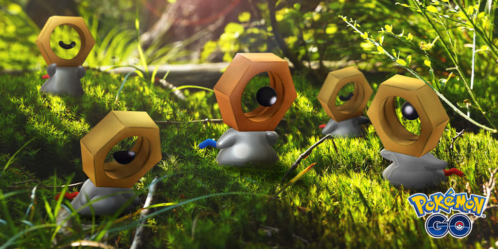 Multiple 3d Meltan In A Forest Background