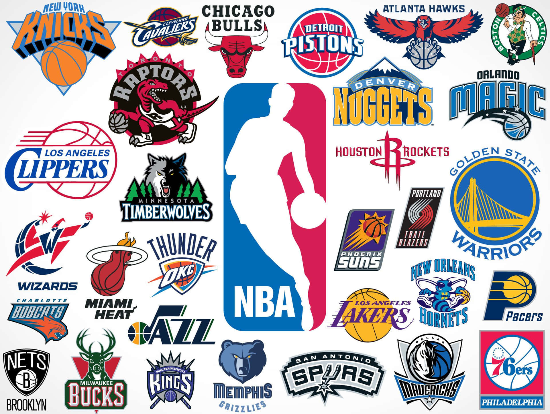 Multiple Nba Teams' Logos Featured On A Linear Background