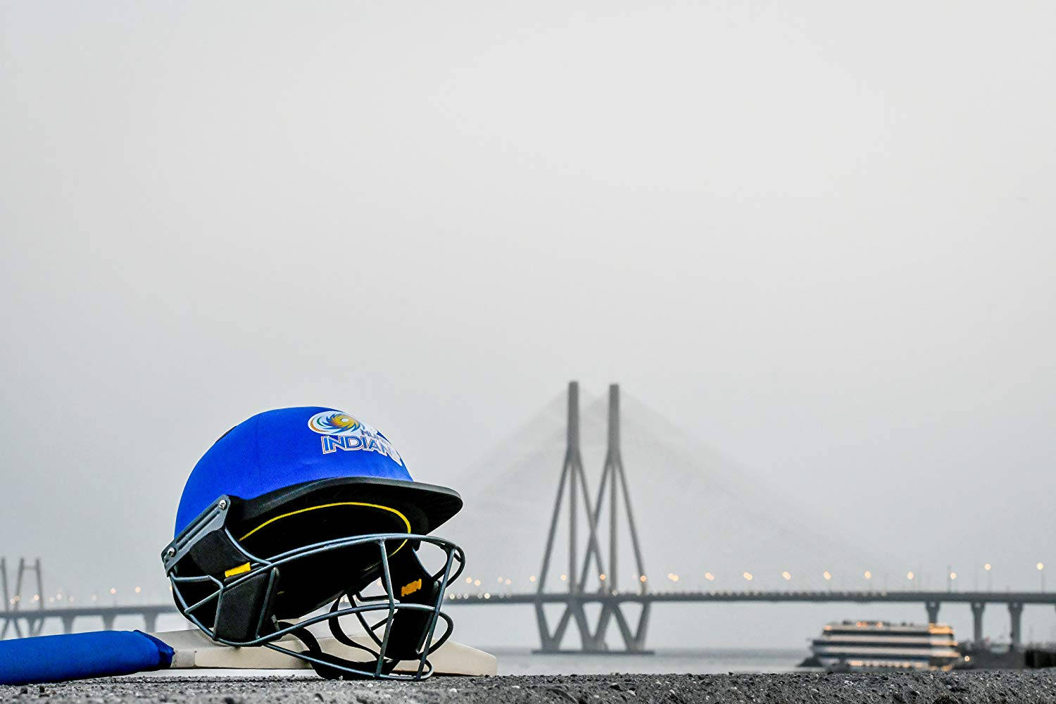 Mumbai Indians' Signature Bright Blue Helmet Background
