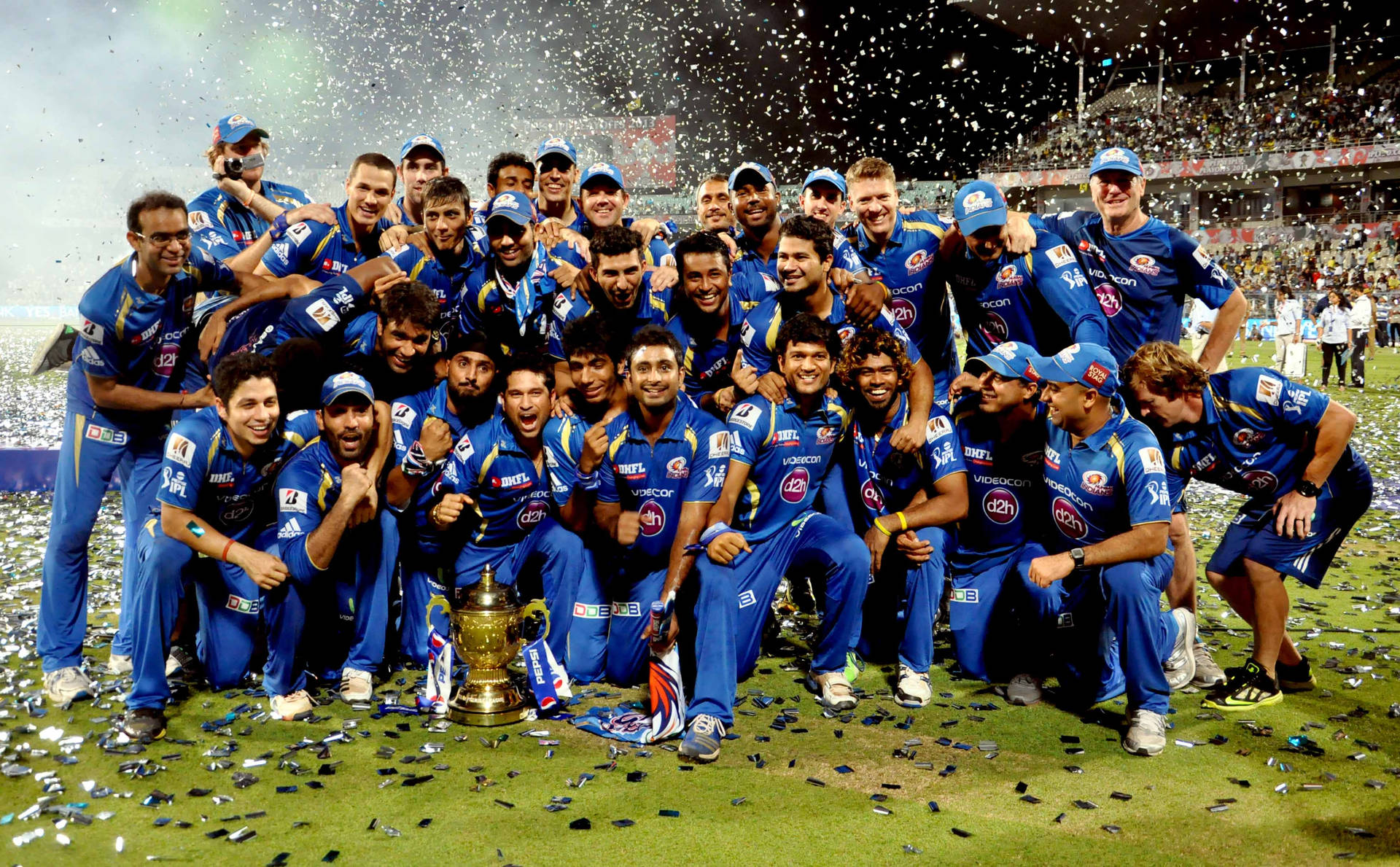 Mumbai Indians Team Celebrating Victory Background
