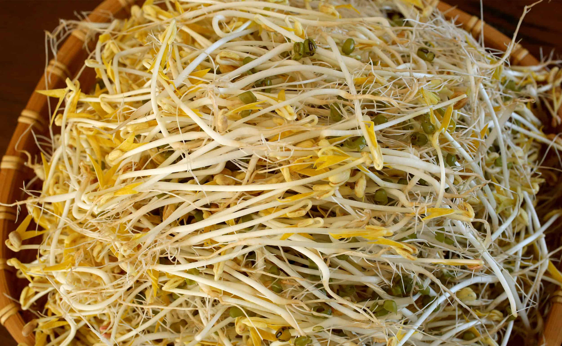 Mung Bean Sprouts Vegetable In A Basket Background