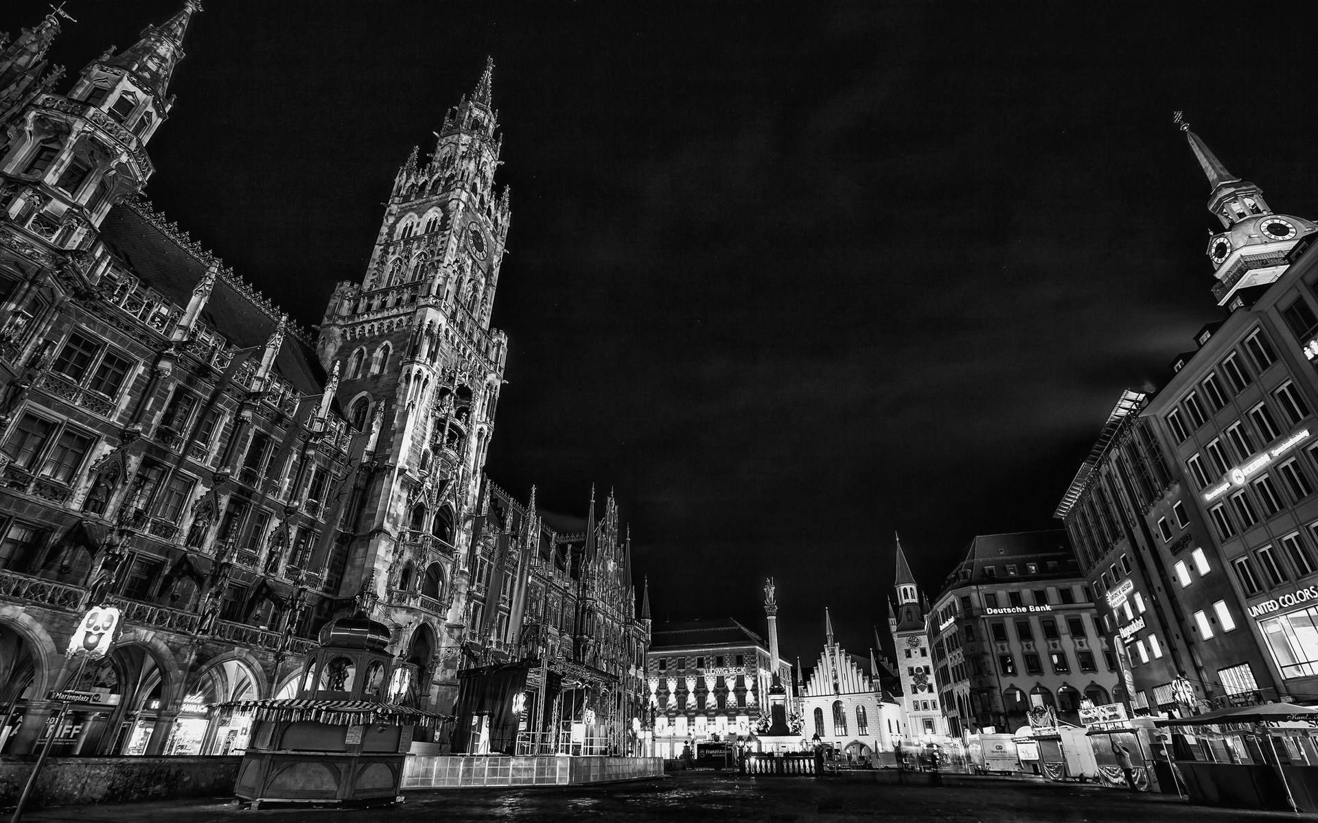 Munich Marienplatz Black And White