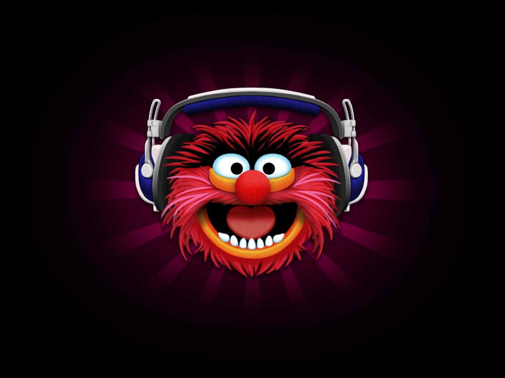 Muppet With Headphoneson Purple Background Background