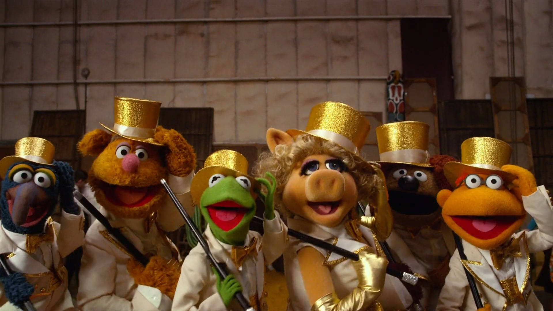 Muppets Most Wanted Gold Top Hats Background