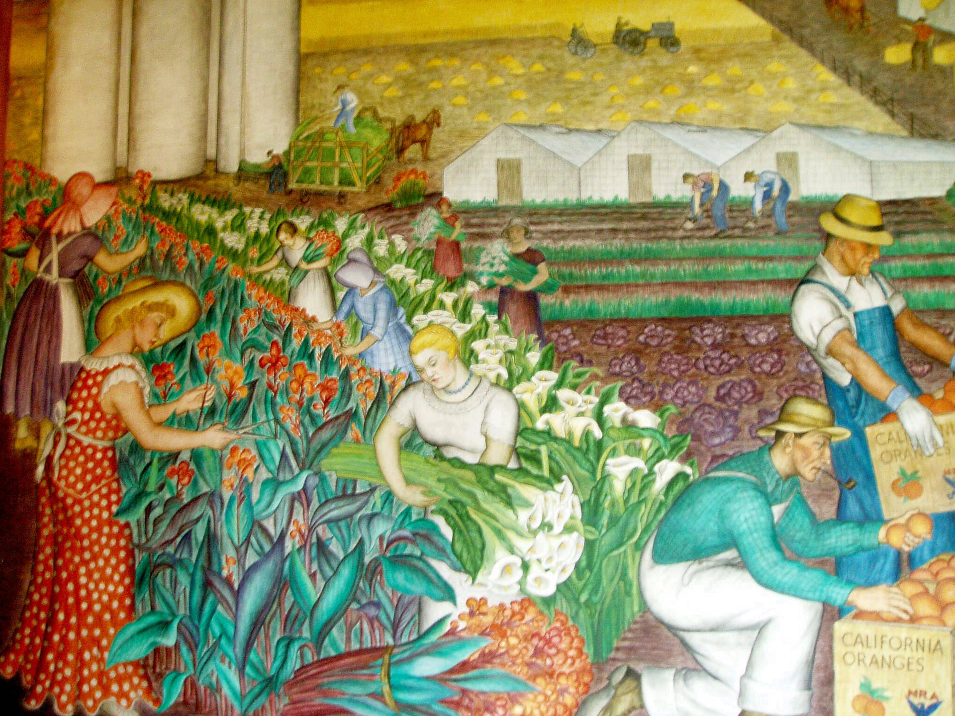 Mural In Coit Tower By Maxine Albro Background