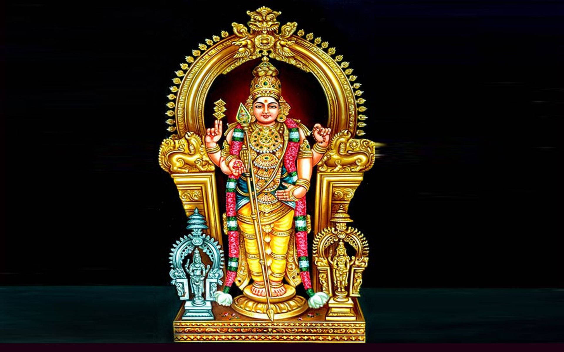 Murugan Statue Art With Two Smaller Statues Background