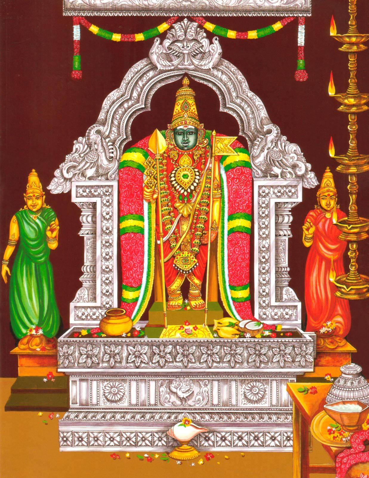 Murugan With Two Deities Background