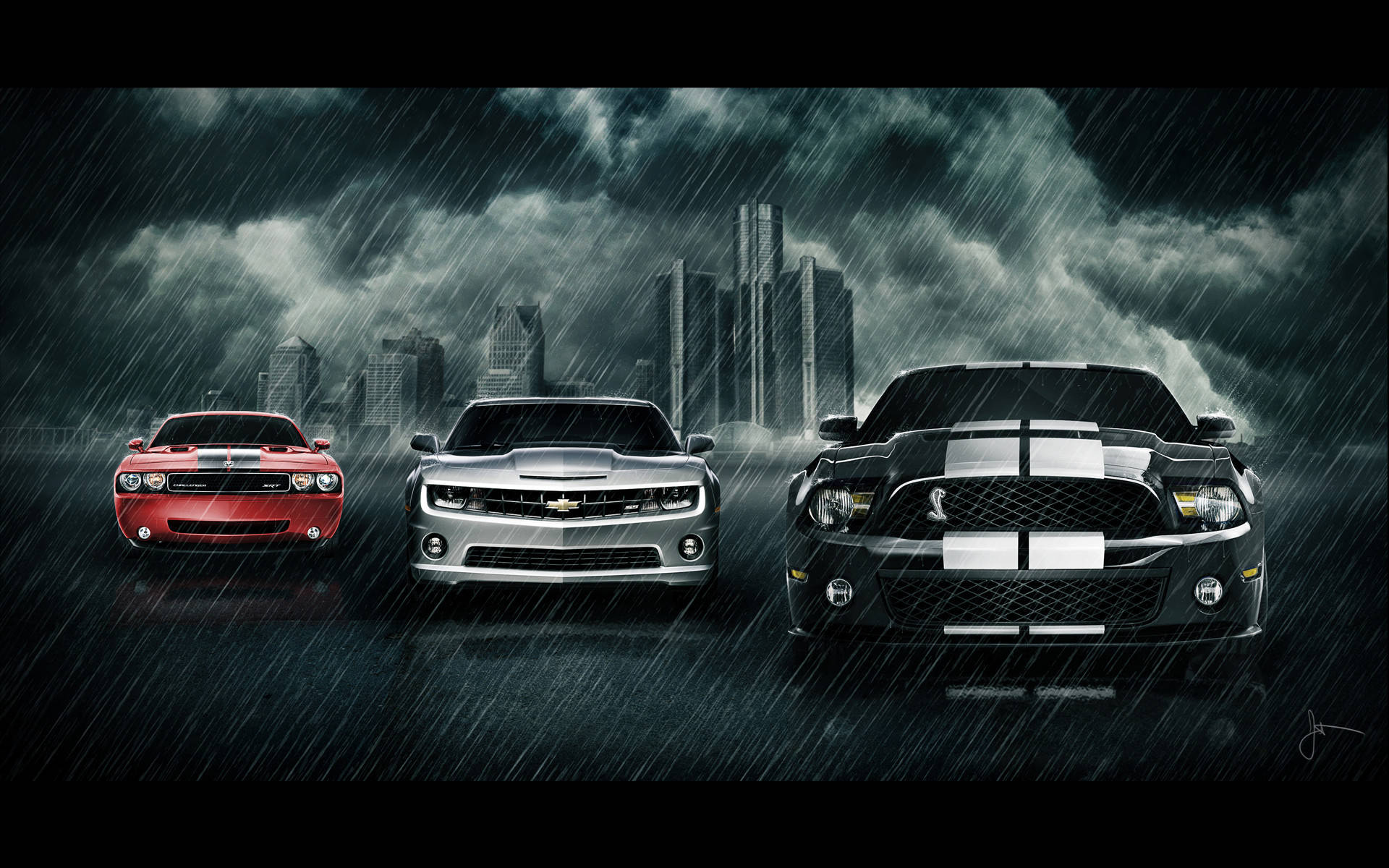 Muscle Cars Rain Dark Mustang Hd Background