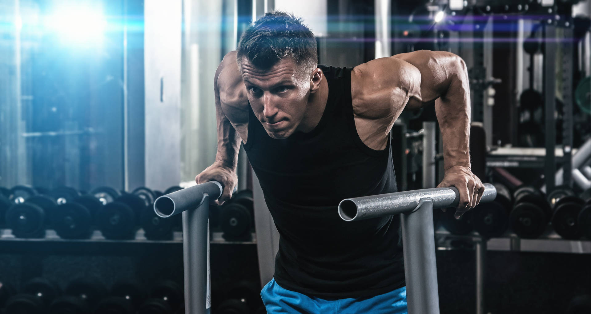 Muscle Man Doing Dips