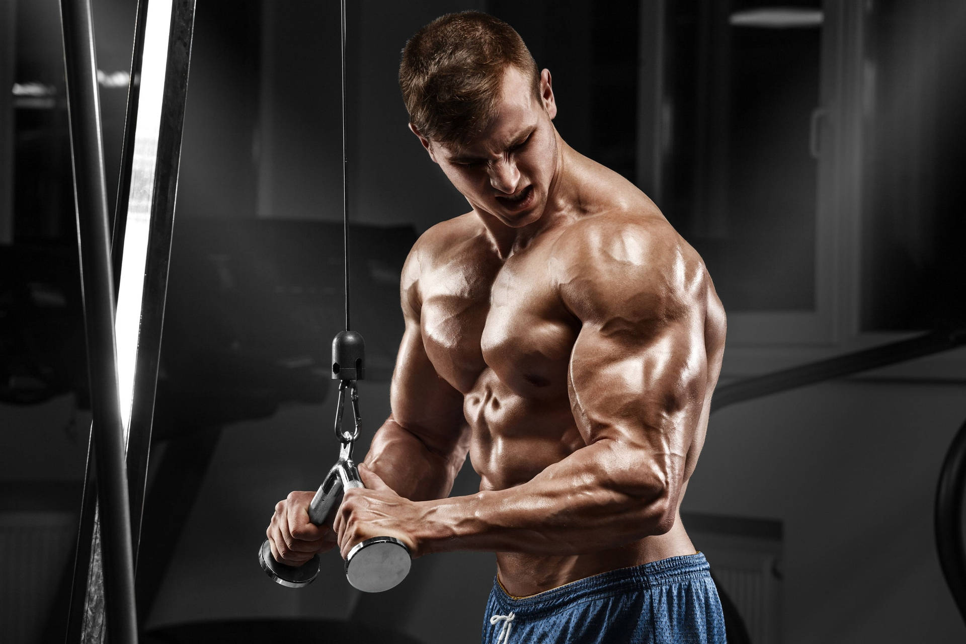 Muscle Man Tricep Pushdown Background