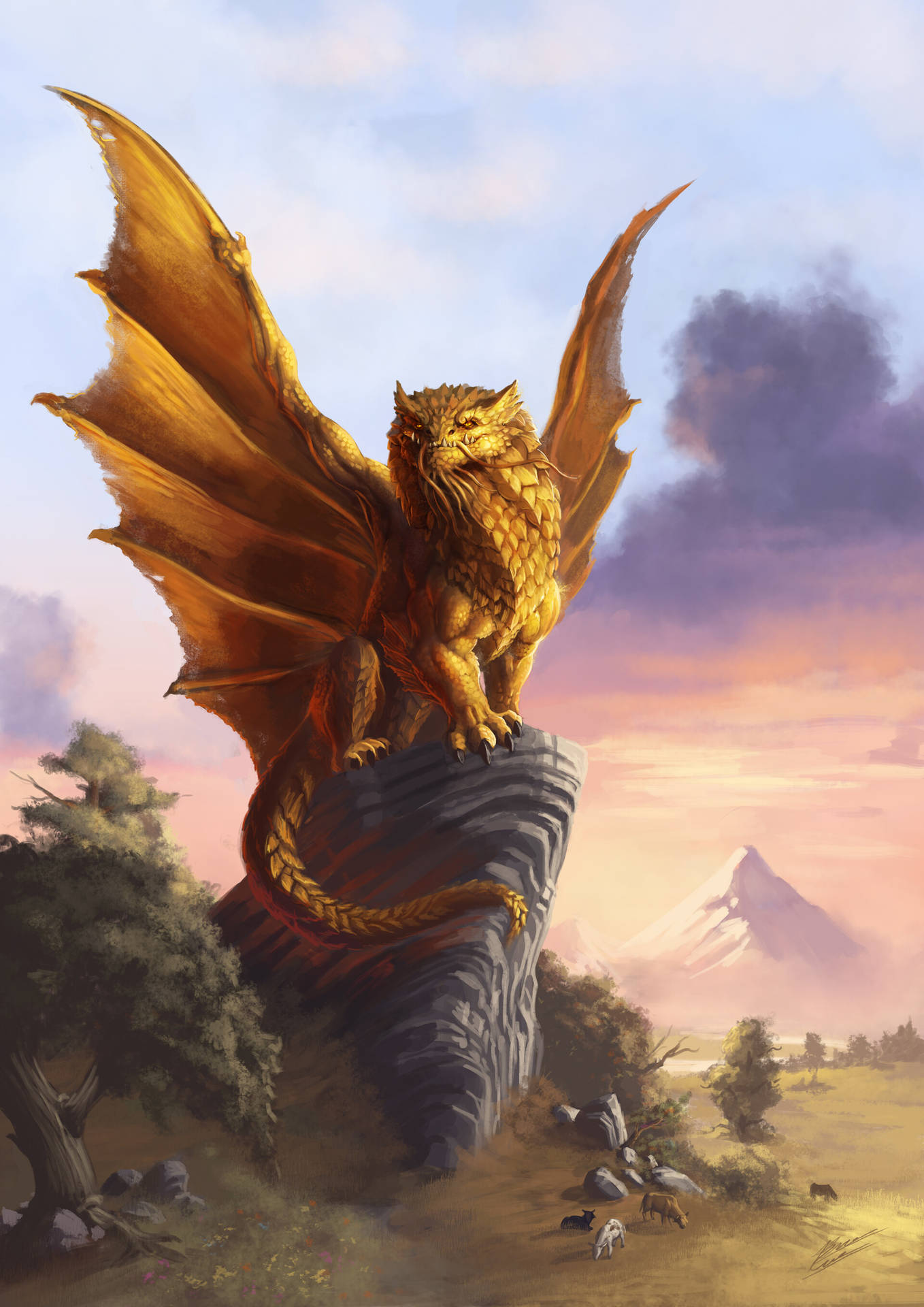Muscular Gold Dragon Background