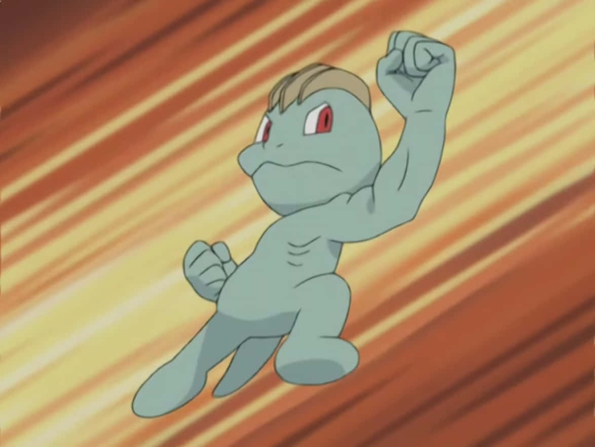 Muscular Machop With Striped Background Background