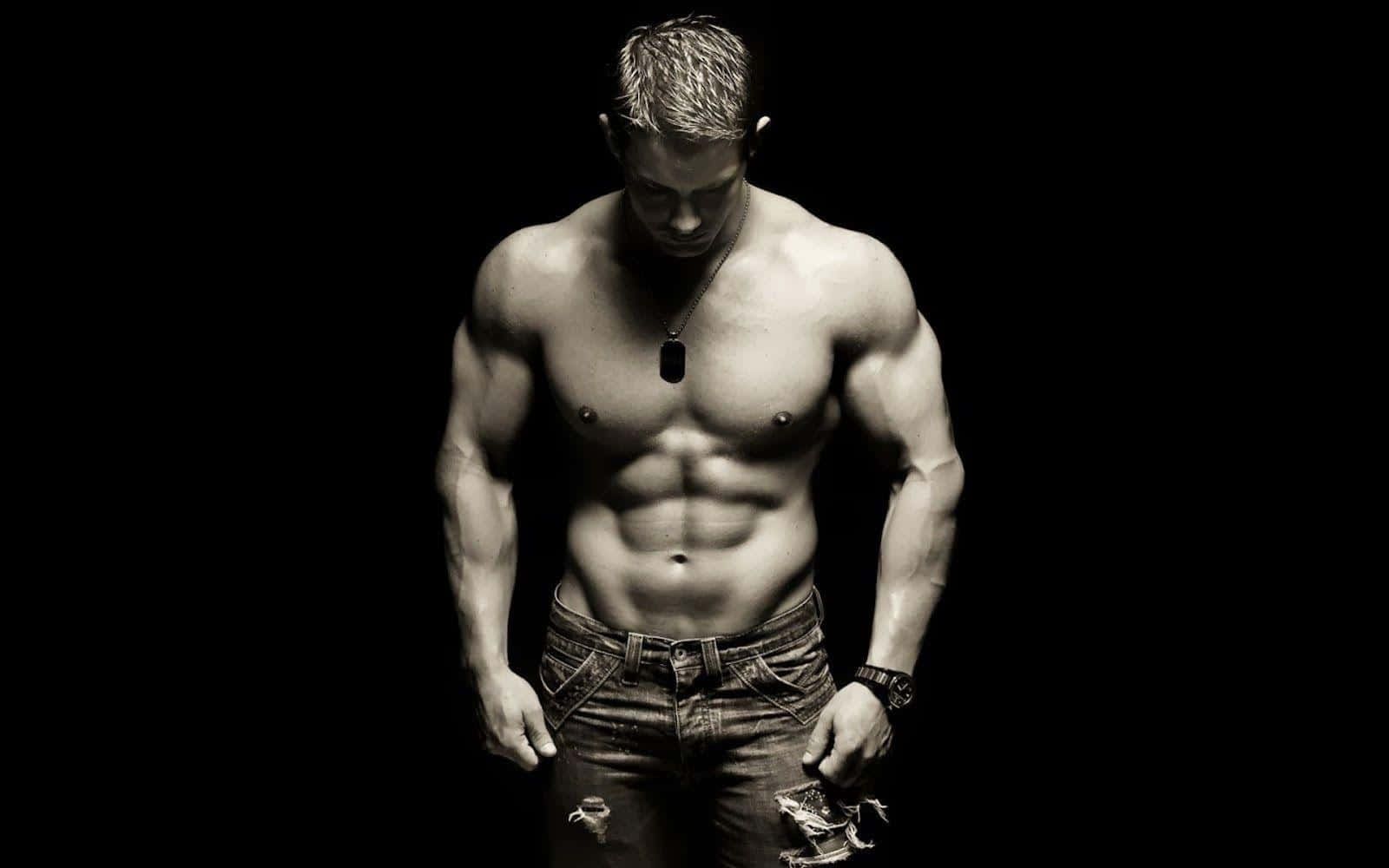 Muscular Man Blackand White Workout Inspiration Background