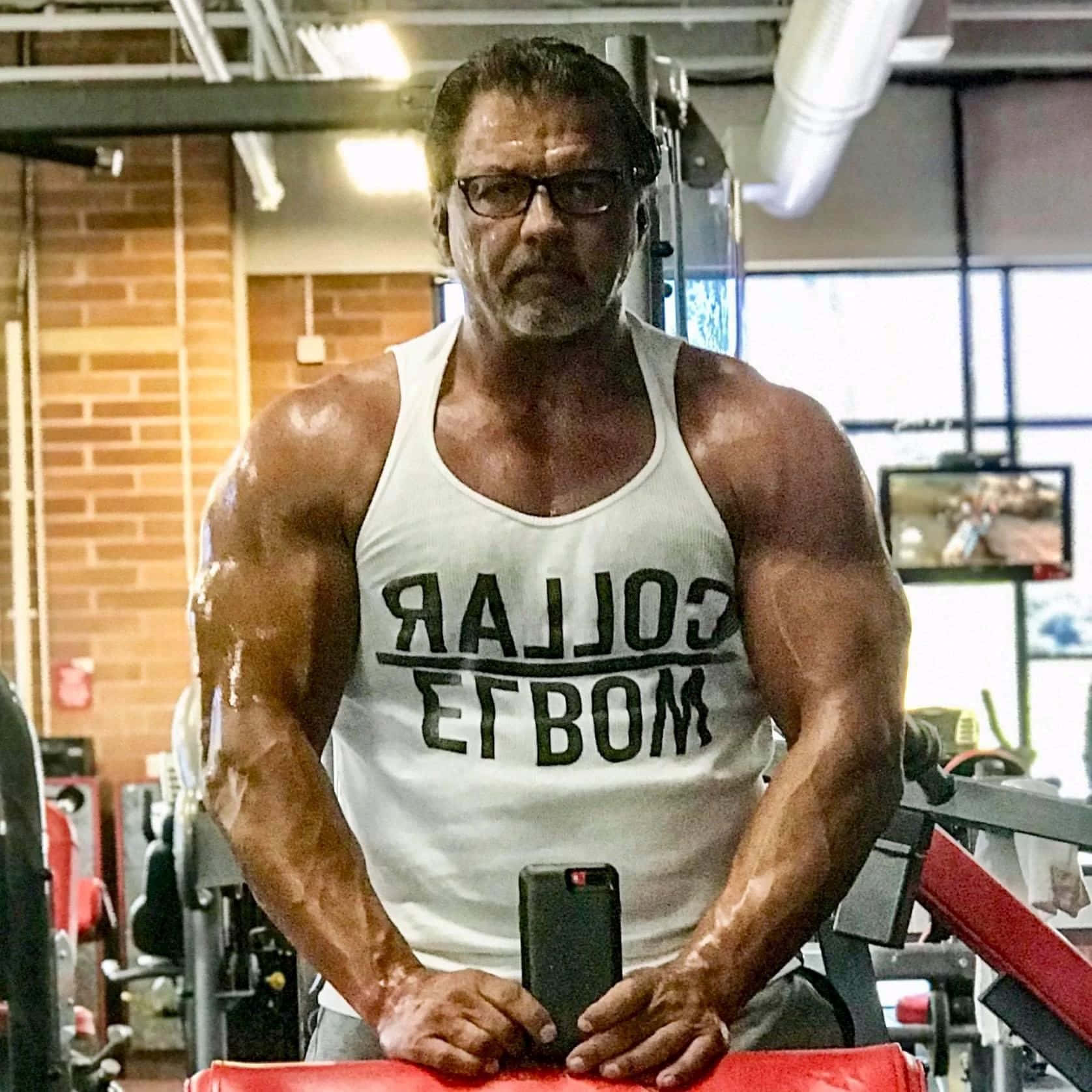 Muscular Man Gym Selfie Background