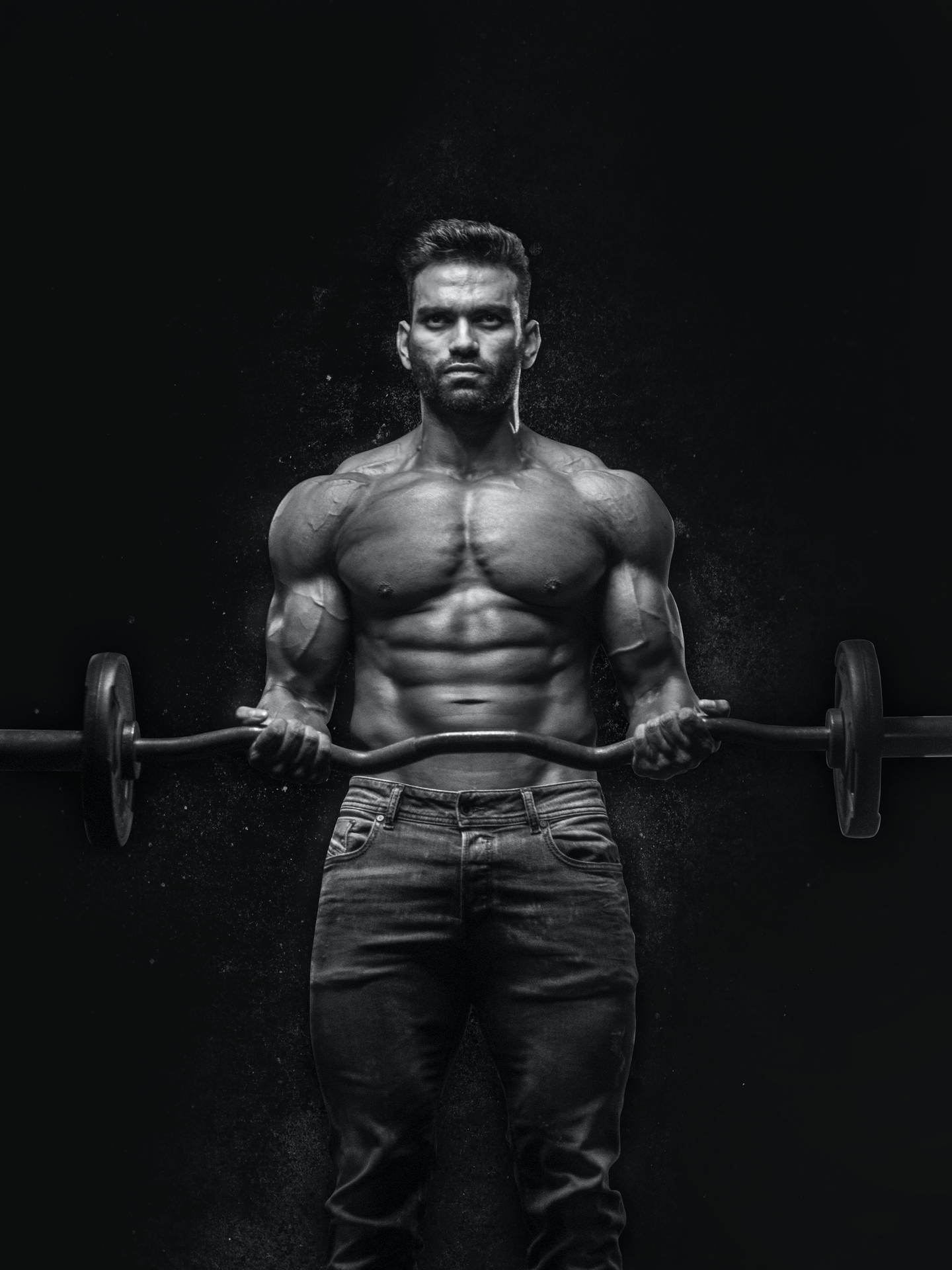 Muscular Man With Barbell Background