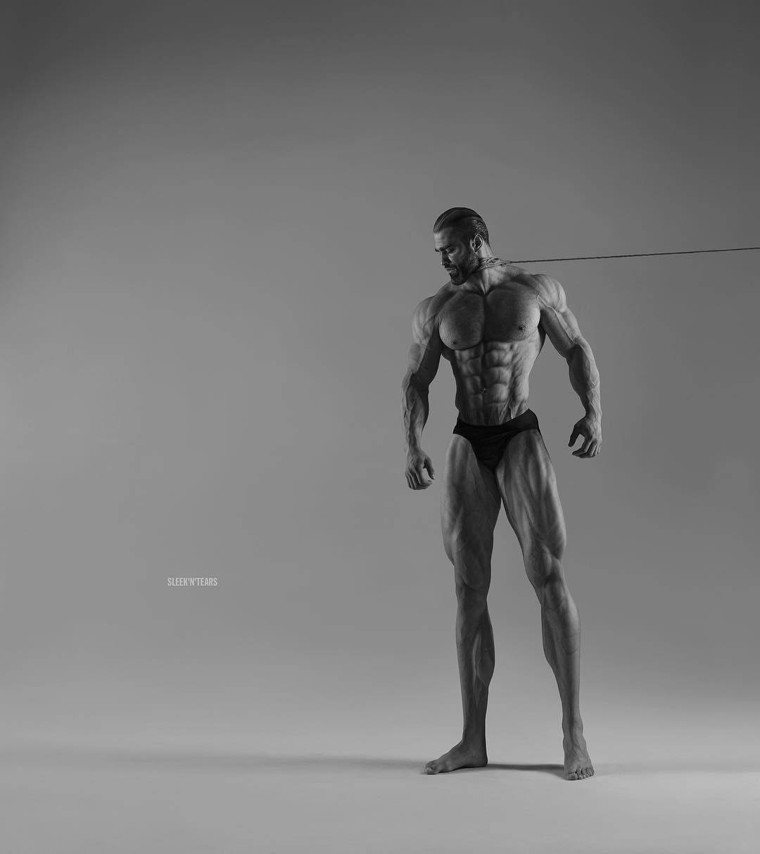 Muscular Model Giga Chad Posing Confidently Background