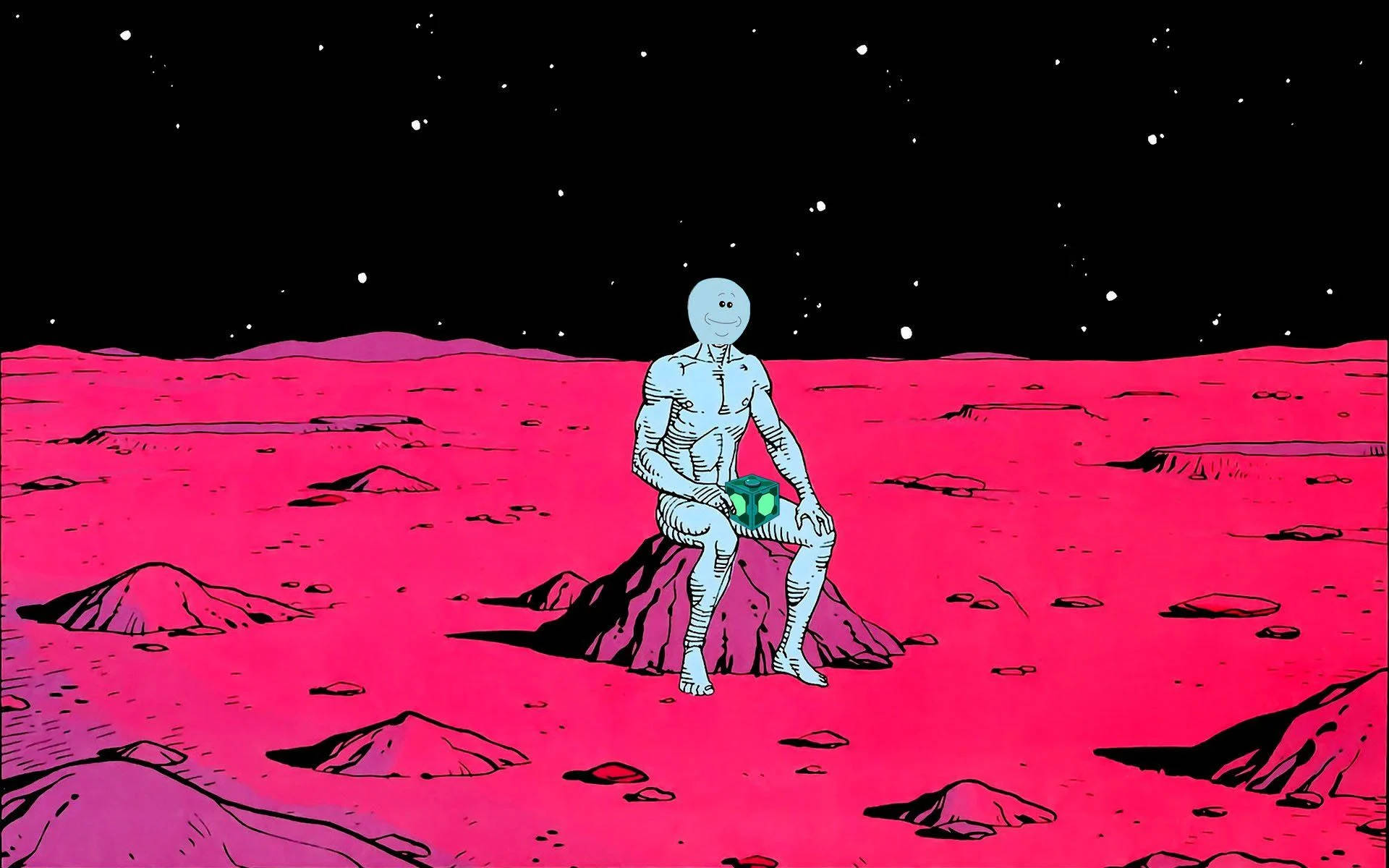 Muscular Mr Meeseeks In Moon Background