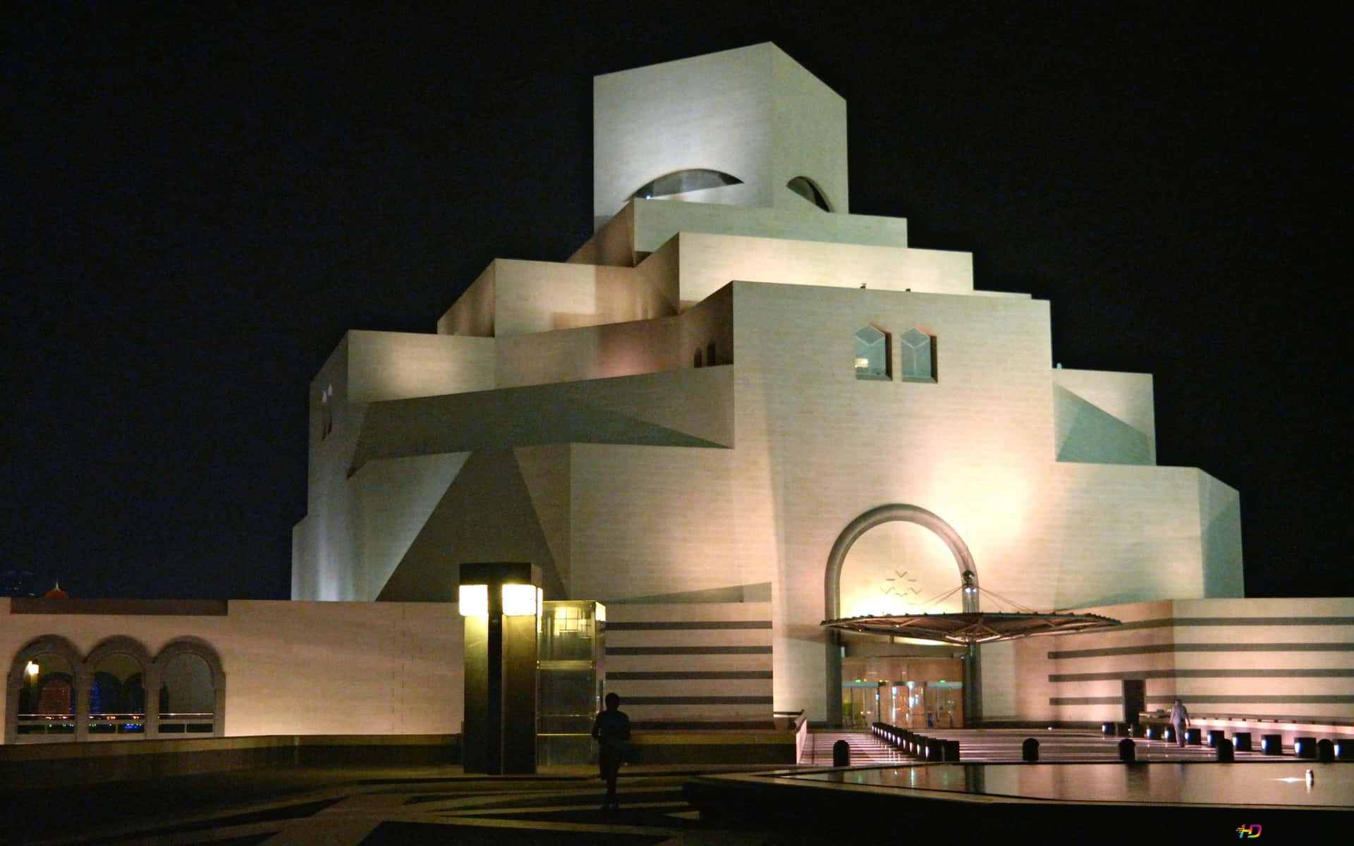 Museum Of Islamic Art With Pitch Black Backdrop Background