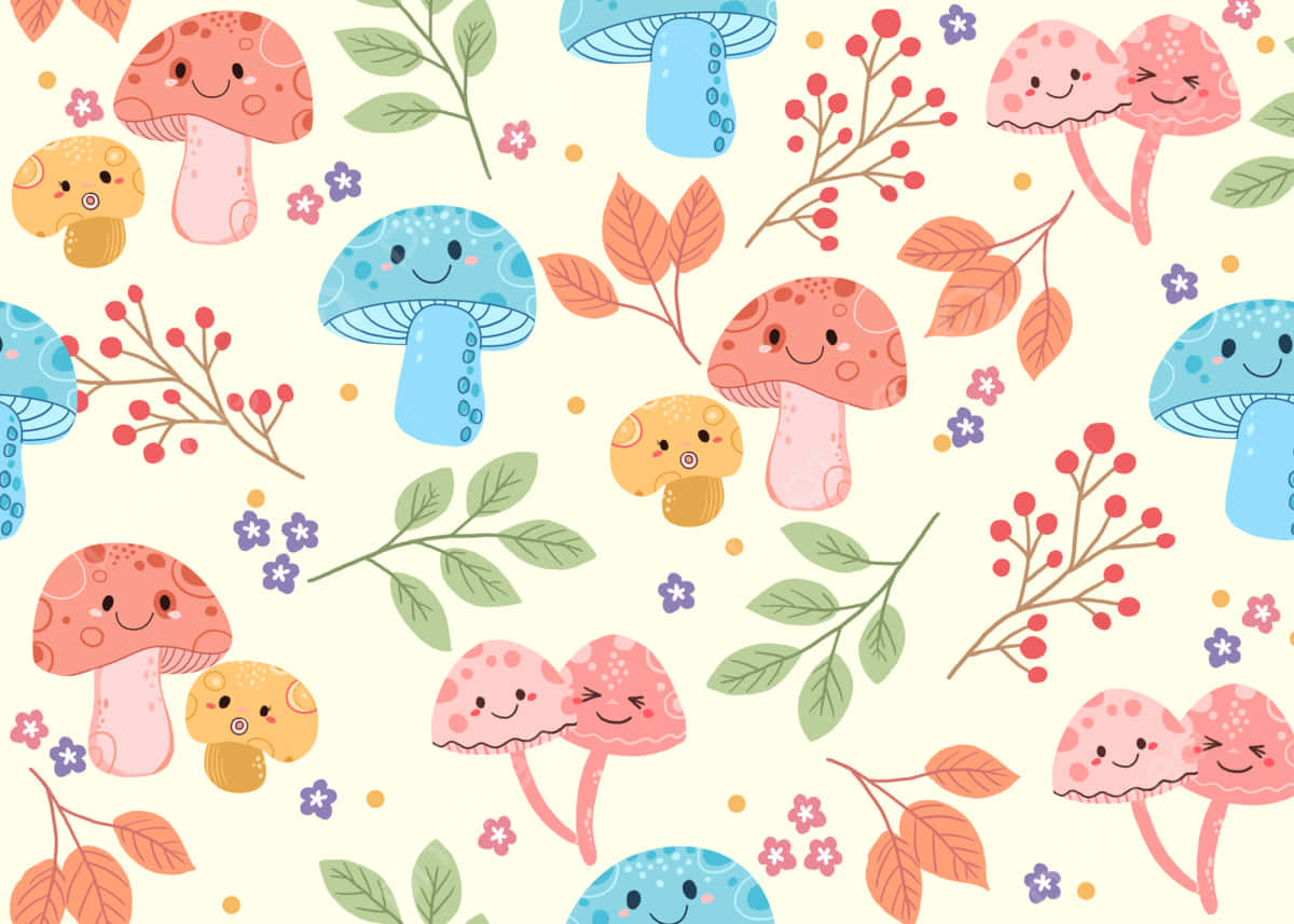 Mushroom Cute Plants Pattern Art