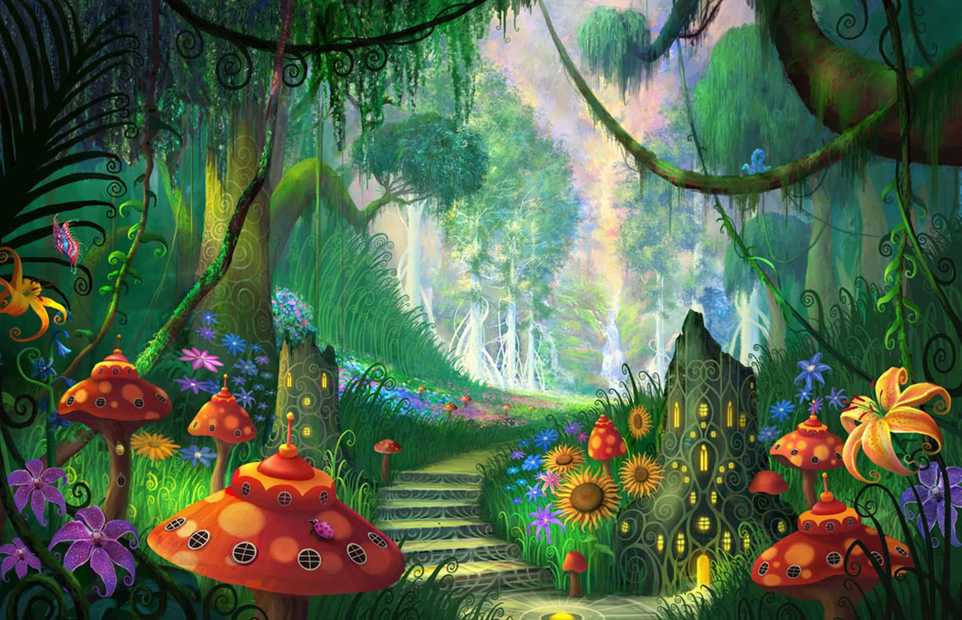 Mushroom Paradise Magical Forest Background