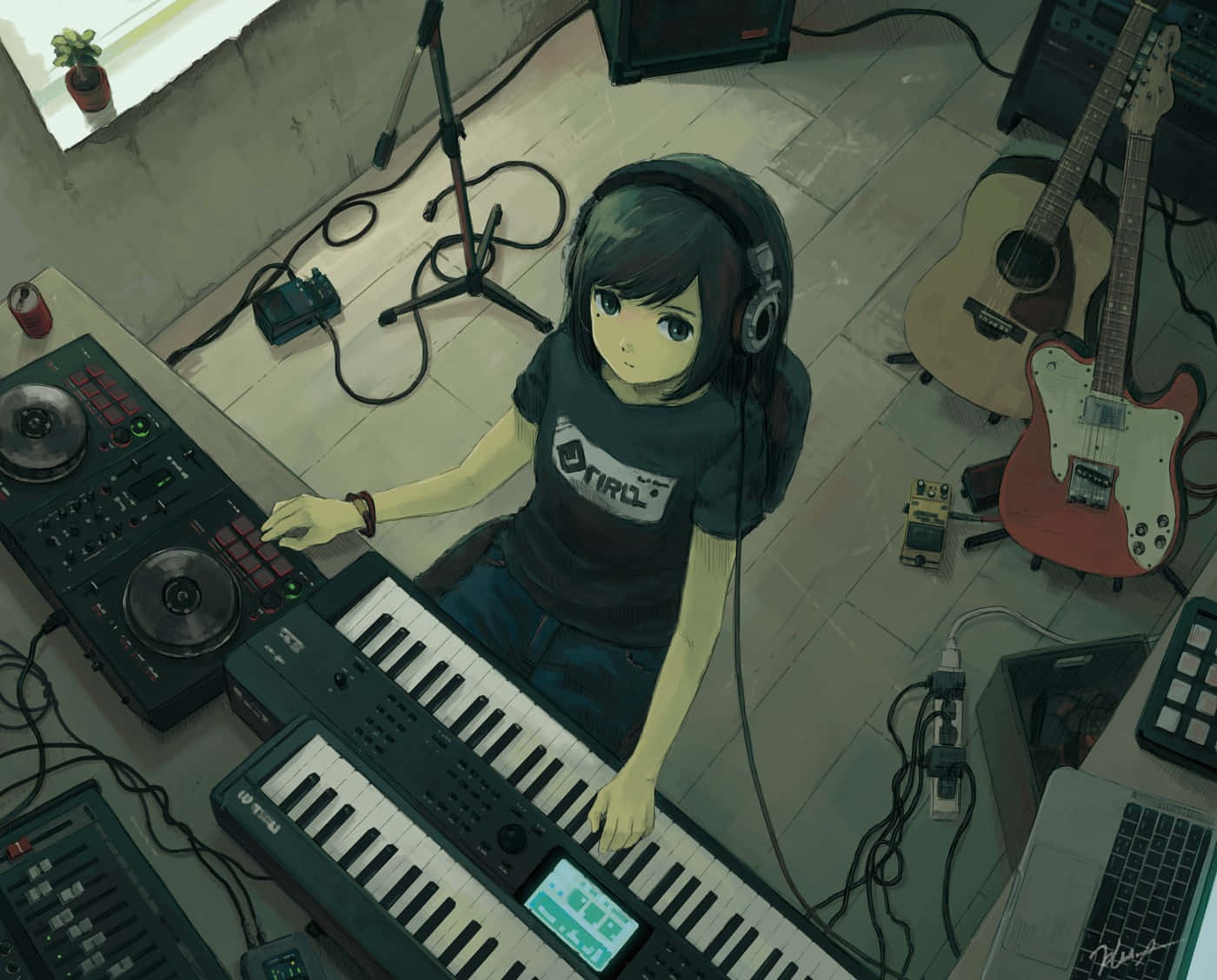 Music Anime Girl Playing Piano Background