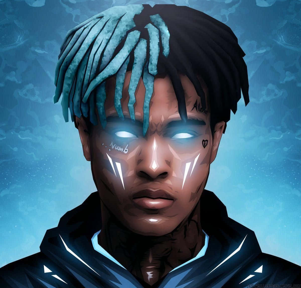 Music Artist Xxxtentacion Photographed With Bright Blue Hair.
