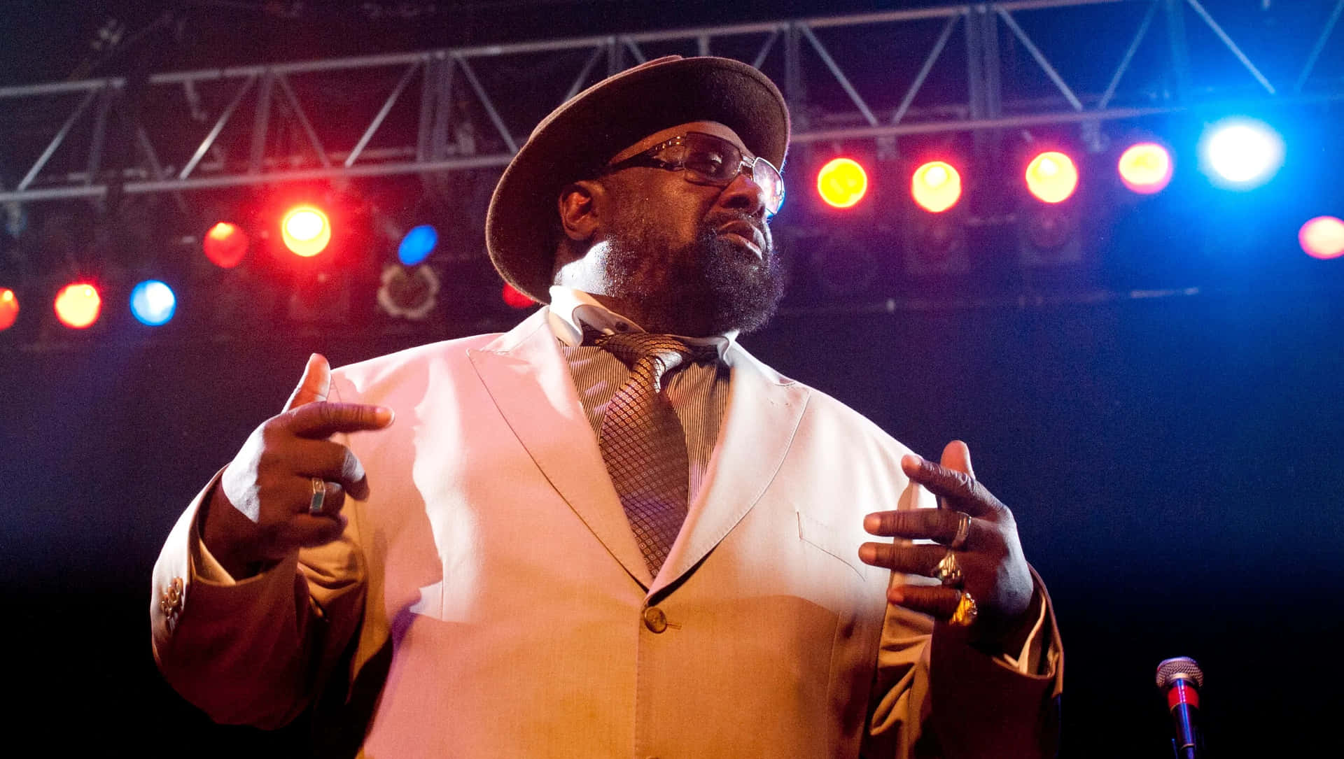 Music Legend George Clinton In Action Background