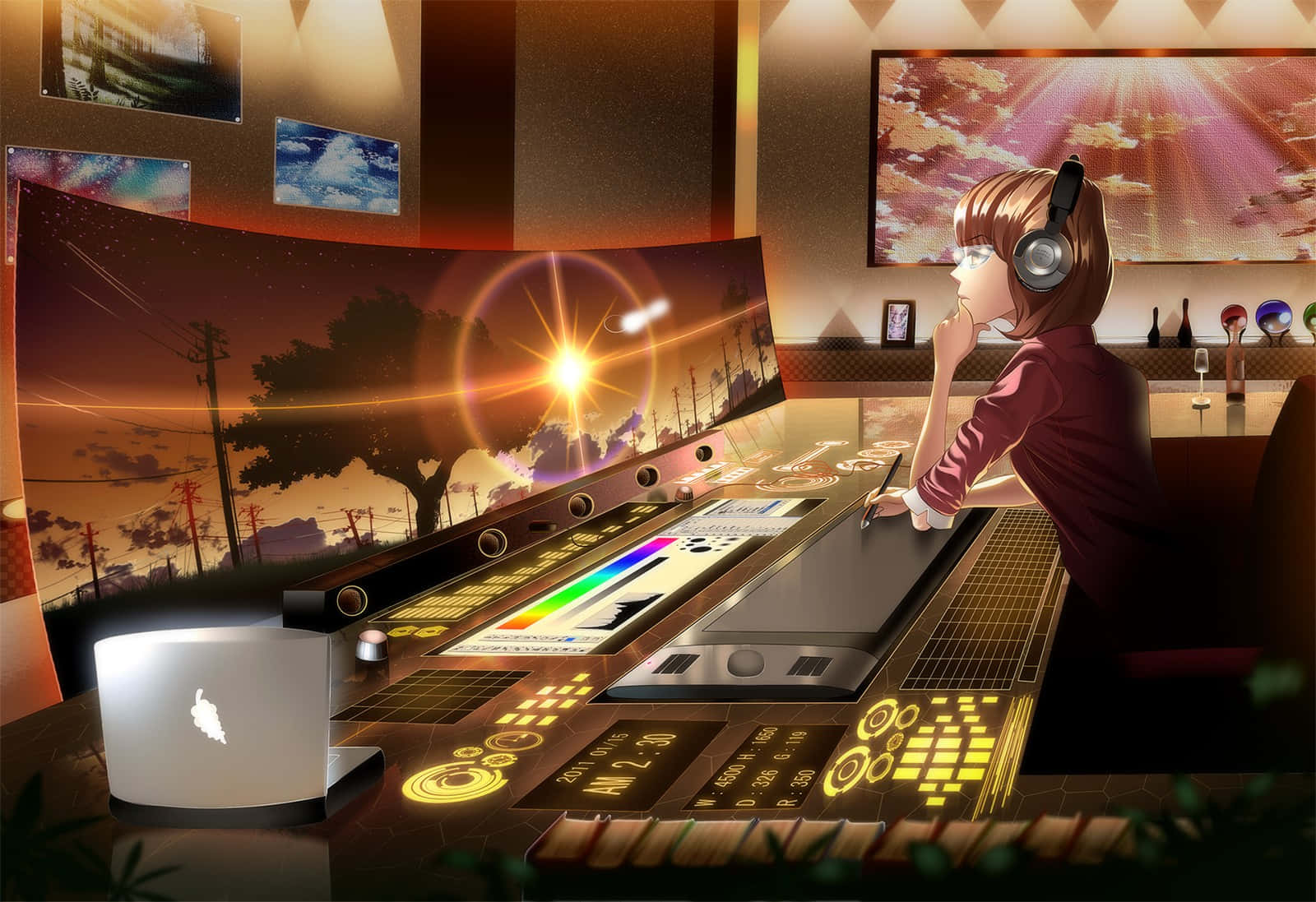Music Studio Anime Lady Background