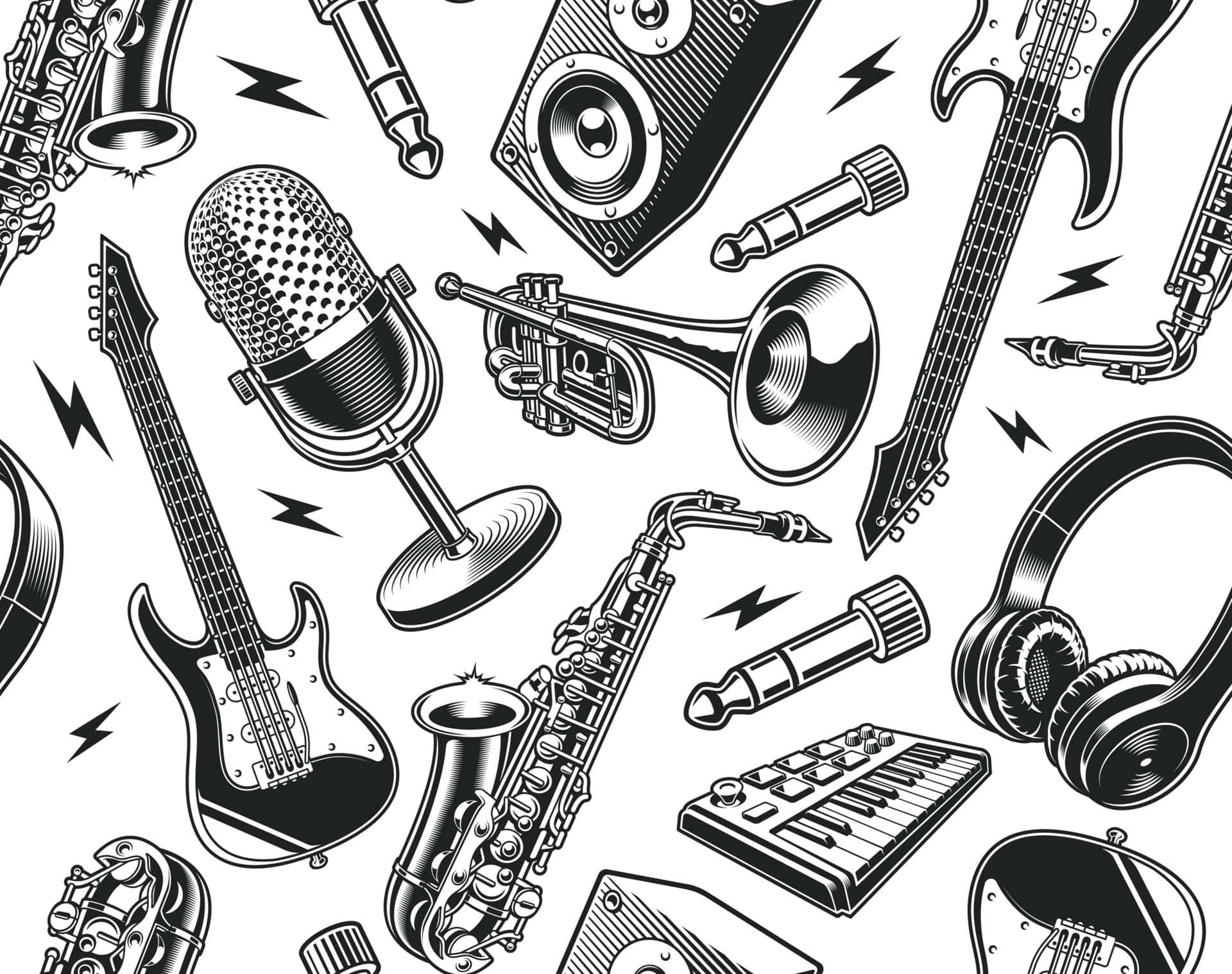 Musical Instrument Pattern Doodle Art