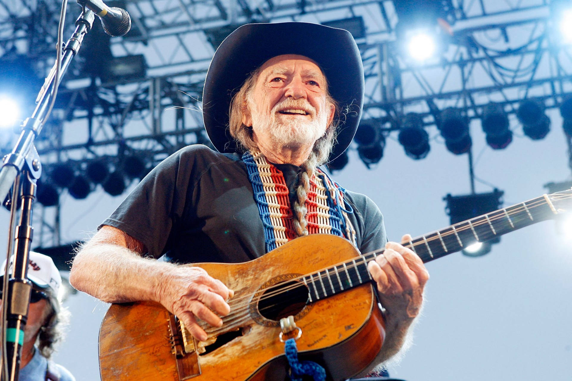 Musician Willie Nelson Low Angle Shot Background