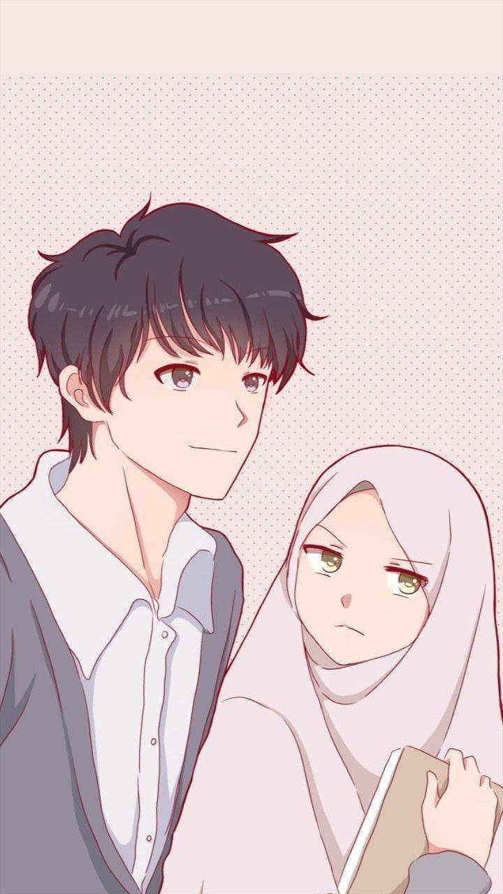 Muslim Couple Cartoon Anime Aesthetic Background