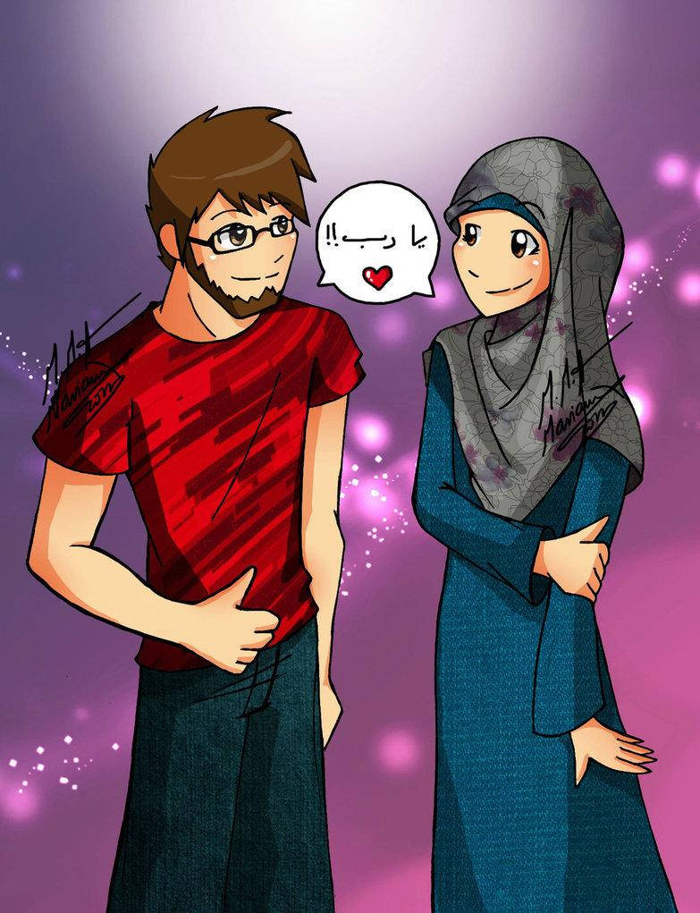 Muslim Couple Cartoon Drawing Background