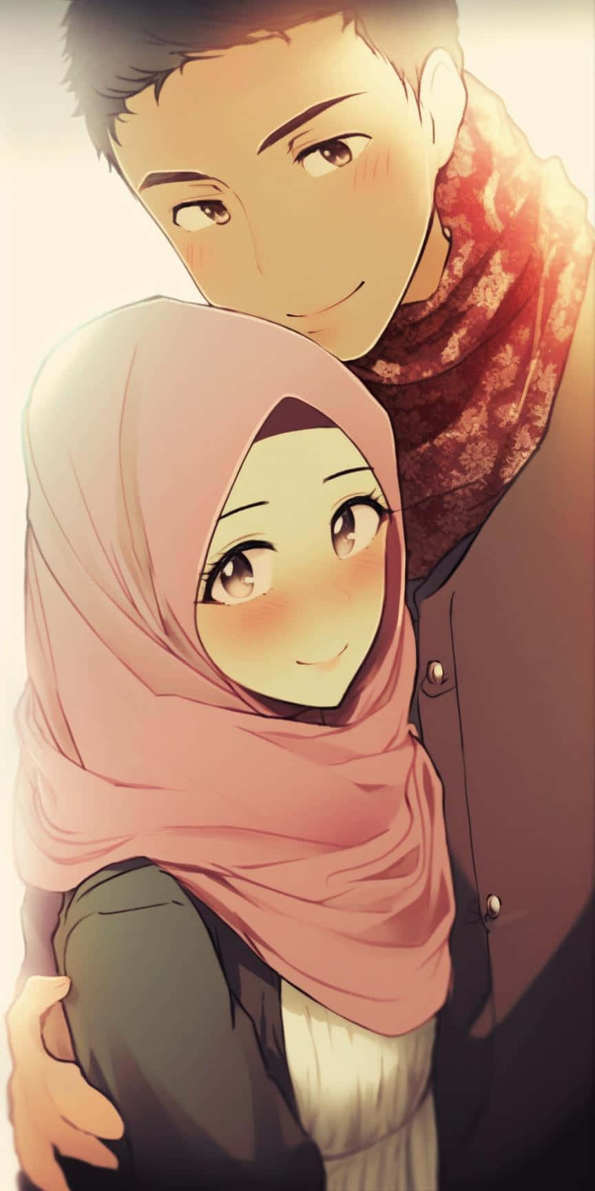 Muslim Couple Cartoon Embrace