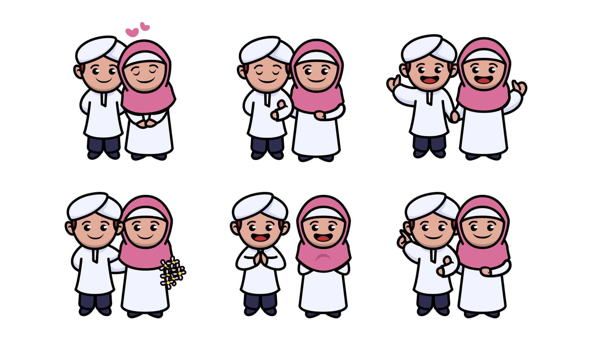 Muslim Couple Cartoon Expressions Background