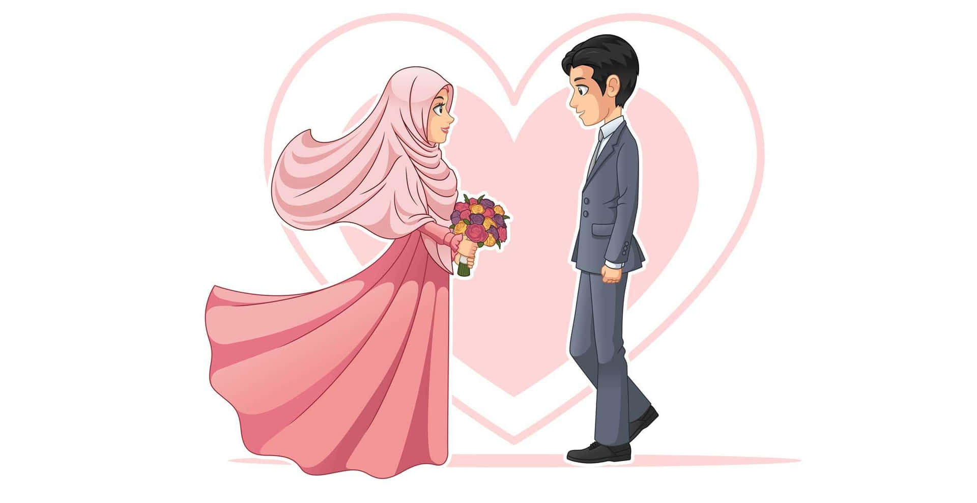 Muslim Couple Cartoon Love Heart Background