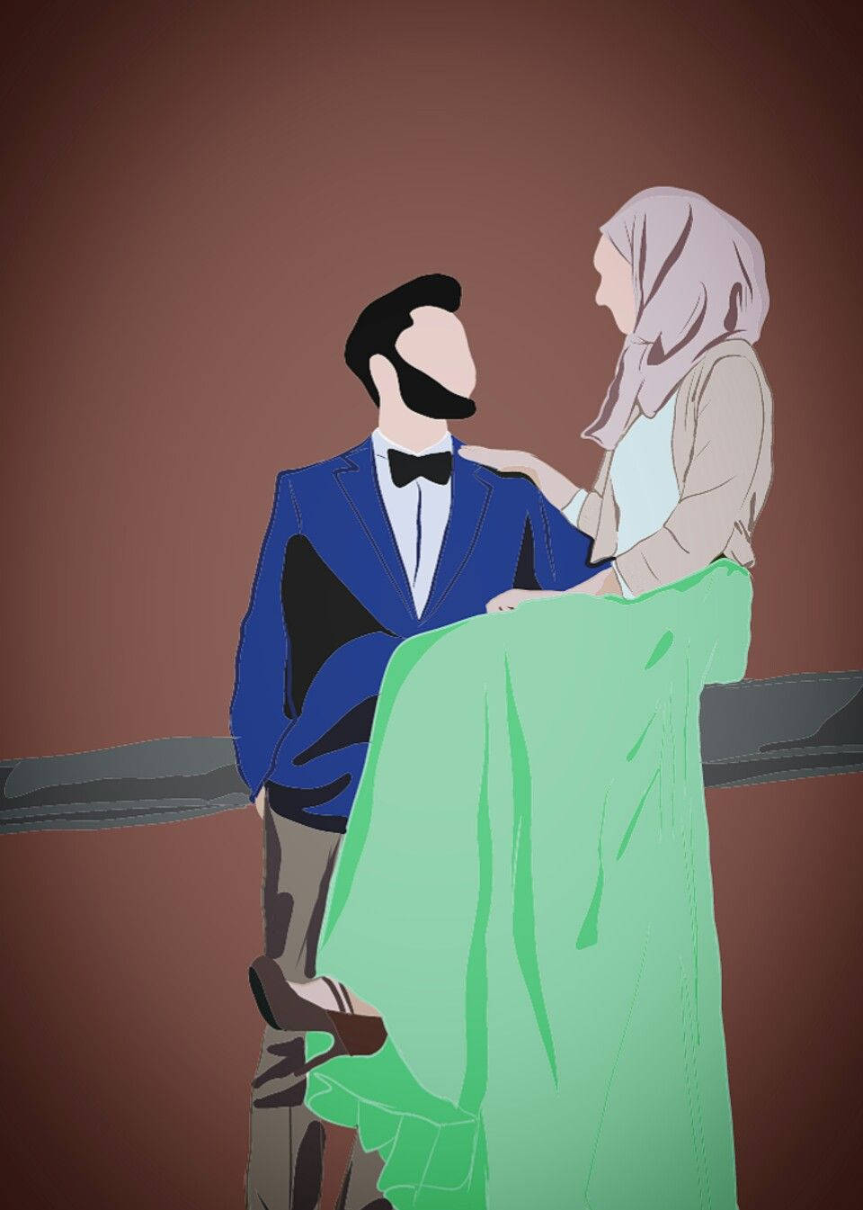 Muslim Couple Cartoon Minimalist Formal Clothing Background